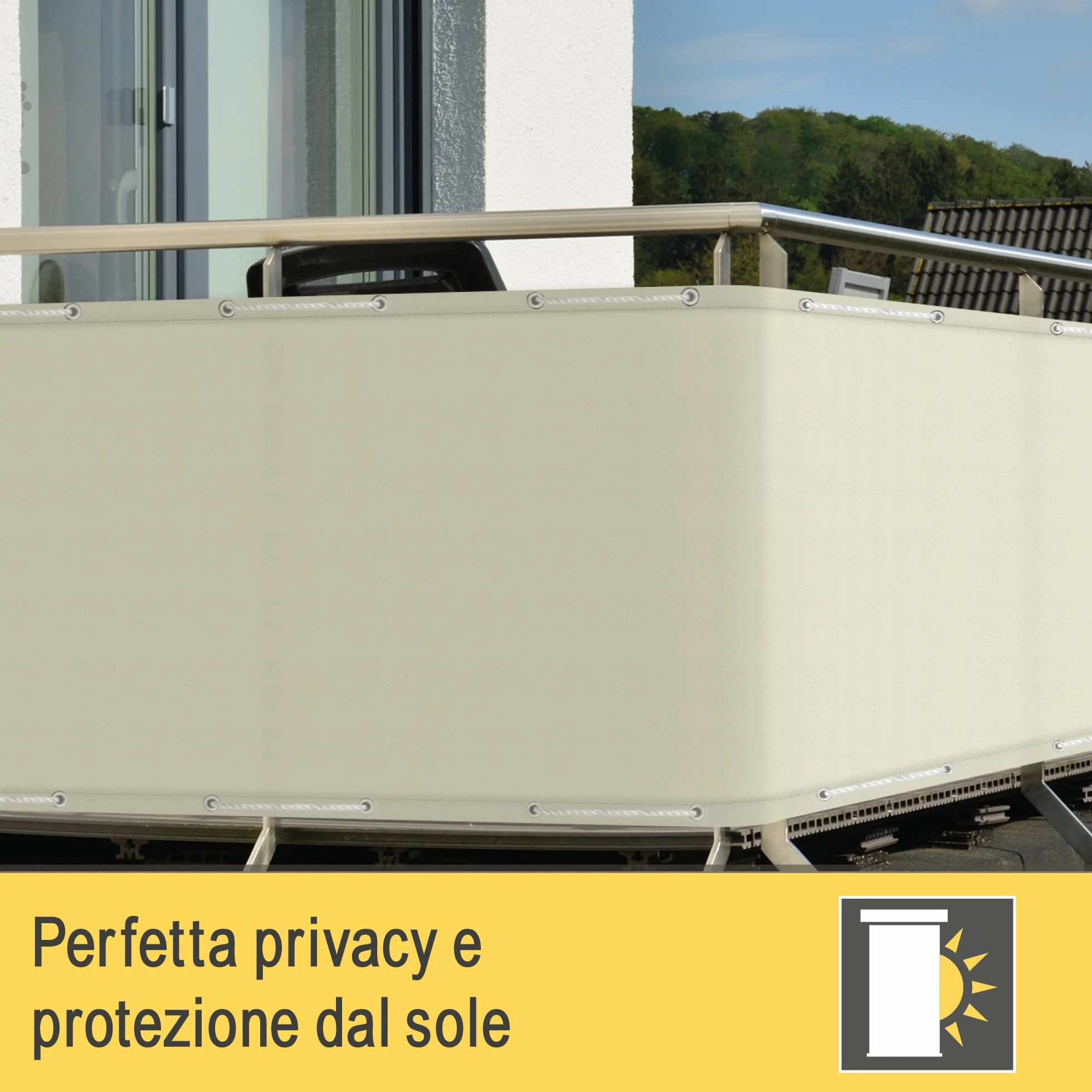 Sol Royal Frangivista e Telo Frangivento per Balconi 90x500 cm in 160g/m PES – Frangivista Balcone Impermeabile & Protezione UV – Schermi Privacy con Occhielli Crema – SolVision PB2
