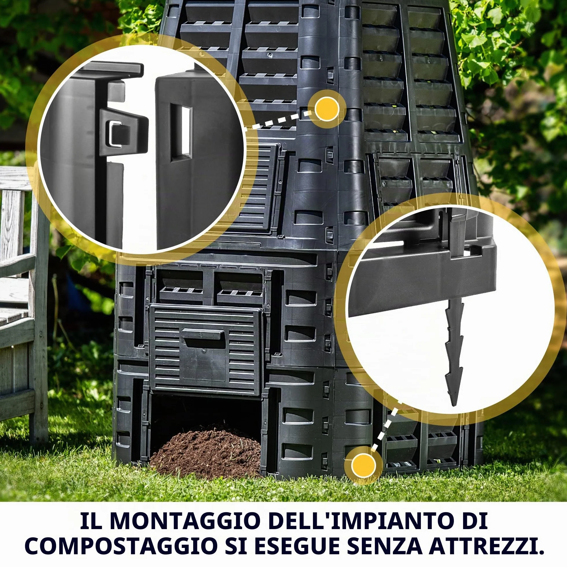 KADAX Compost, Sistema di compostaggio Nero, composti di plastica, Compost Termico Resistente al Tempo con Coperchio Pieghevole (1000L)