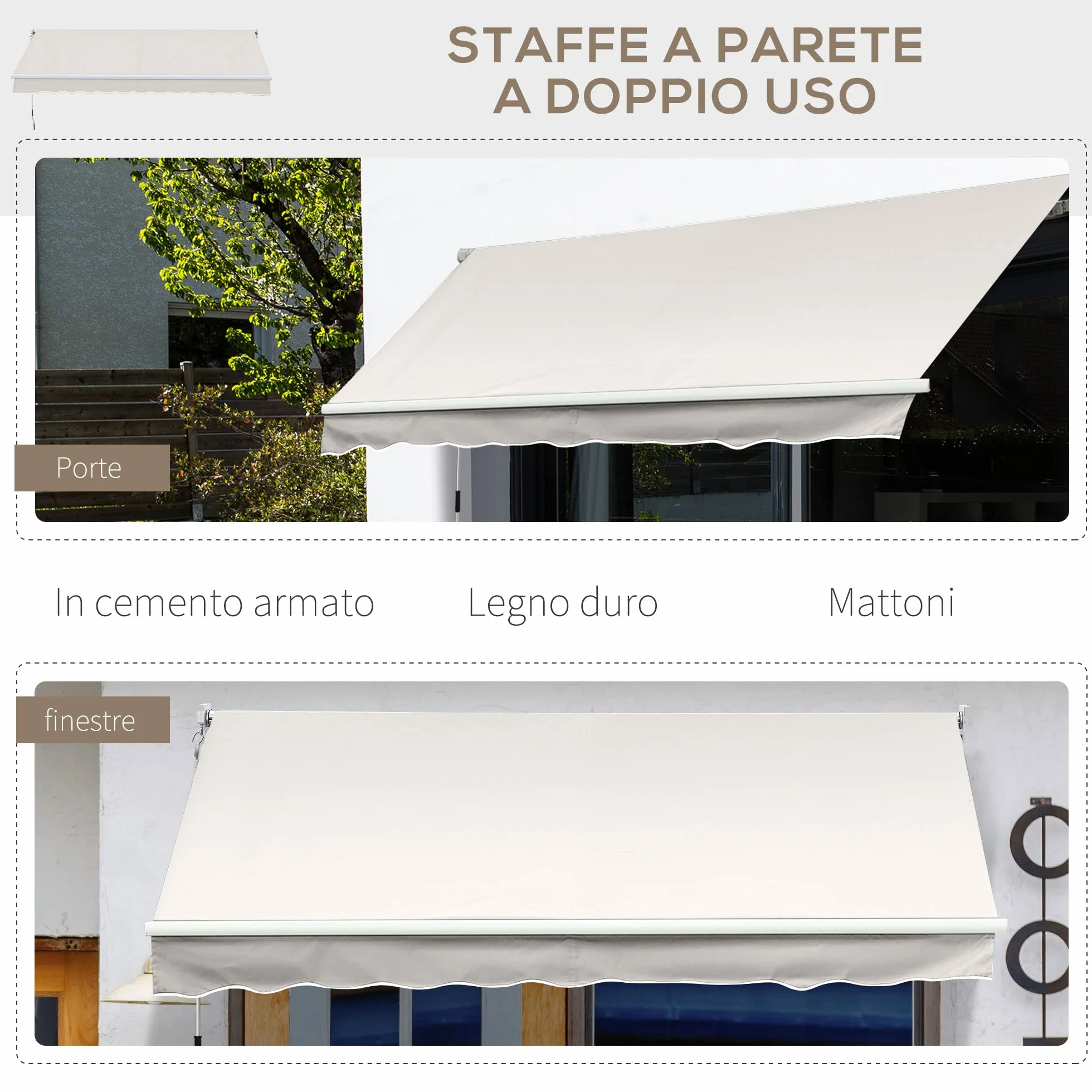 Outsunny Tenda da Sole 2x2.5 m a Bracci Manuali in Alluminio e Poliestere per Esterni, Bianco Crema