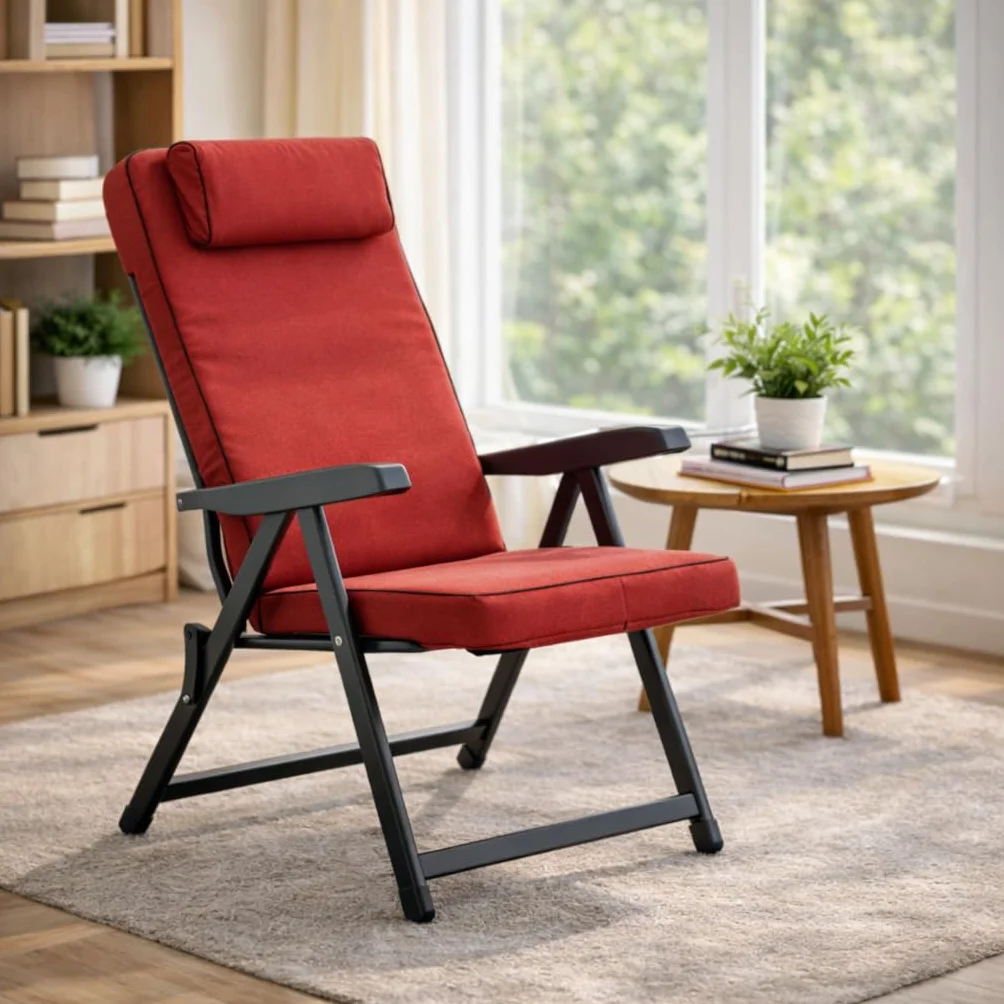 MA MAISON Sedia Reclinabile Imbottita 122x60x61 cm - con Poggiatesta, 6 Posizioni, Braccioli Ergonomici, Struttura in Acciaio, per Interno, Esterno - Made in Italy ROSSO