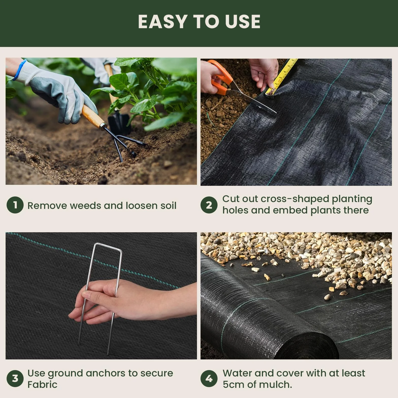 Telo Pacciamatura Anti Erbacce 4m x 10m Permeabile all'Acqua Resistente Strappo UV 90g/m² Giardino Orto