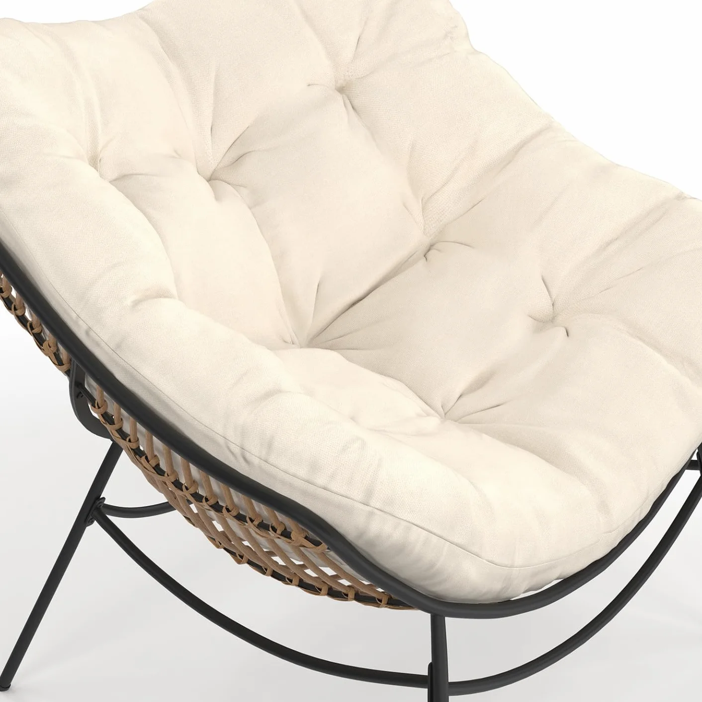 IDMarket - LOA, sdraio da giardino in rattan con cuscino ecrù