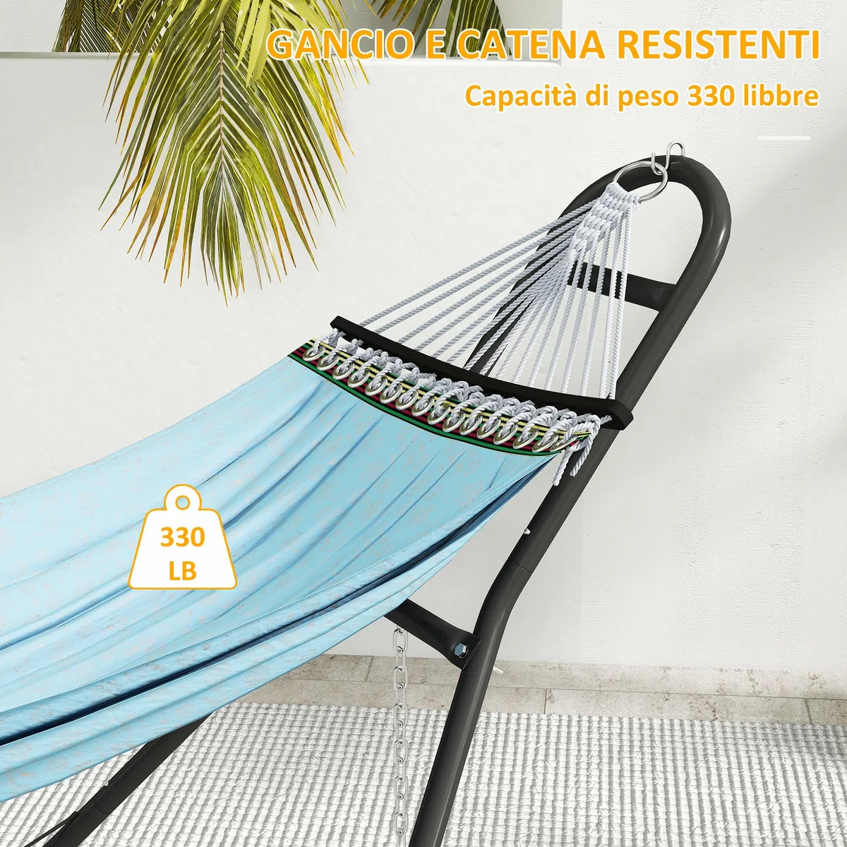 Outsunny Supporto per Amaca per 2-3 Persone, Regolabile con Piedini Antiscivolo, Sostegno per Amaca in Acciaio con Catene e Ganci a S, per Amache da 2.75-4 m, 278 cm, capacità 150 kg, Nero