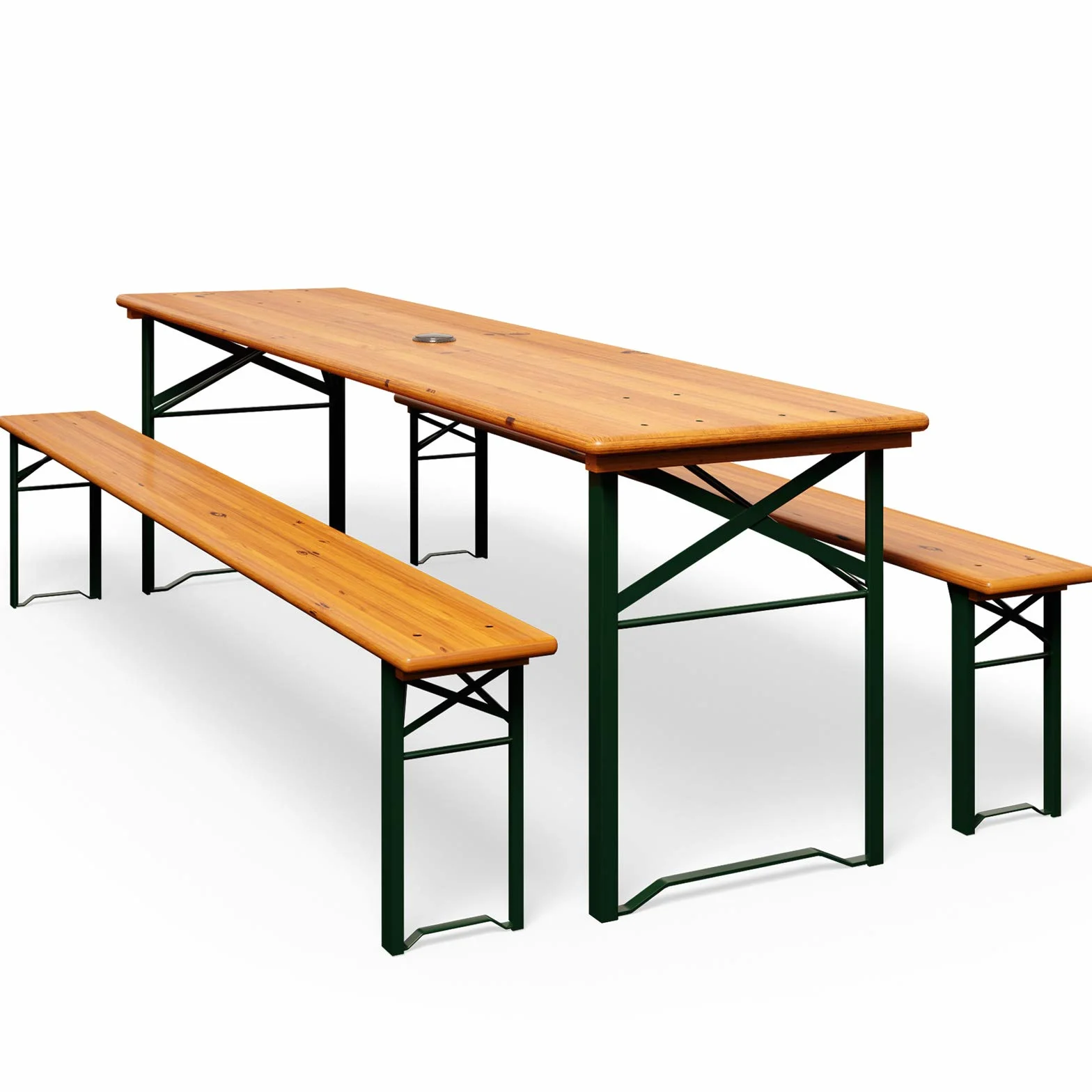 Casaria Pieghevole Set Tavolo da Birreria 170cm con Foro Ombrellone 2x Panche in Legno da Giardino