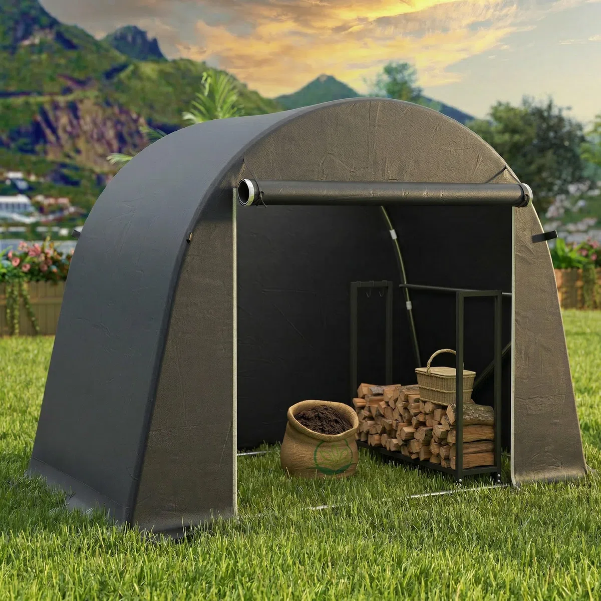 Outsunny Tenda Garage per Biciclette da Esterno Impermeabile 245x120x200 cm Capanno da Giardino con Ingresso con Zip per Attrezzi in Metallo Zincato e Tessuto PE Grigio Scuro