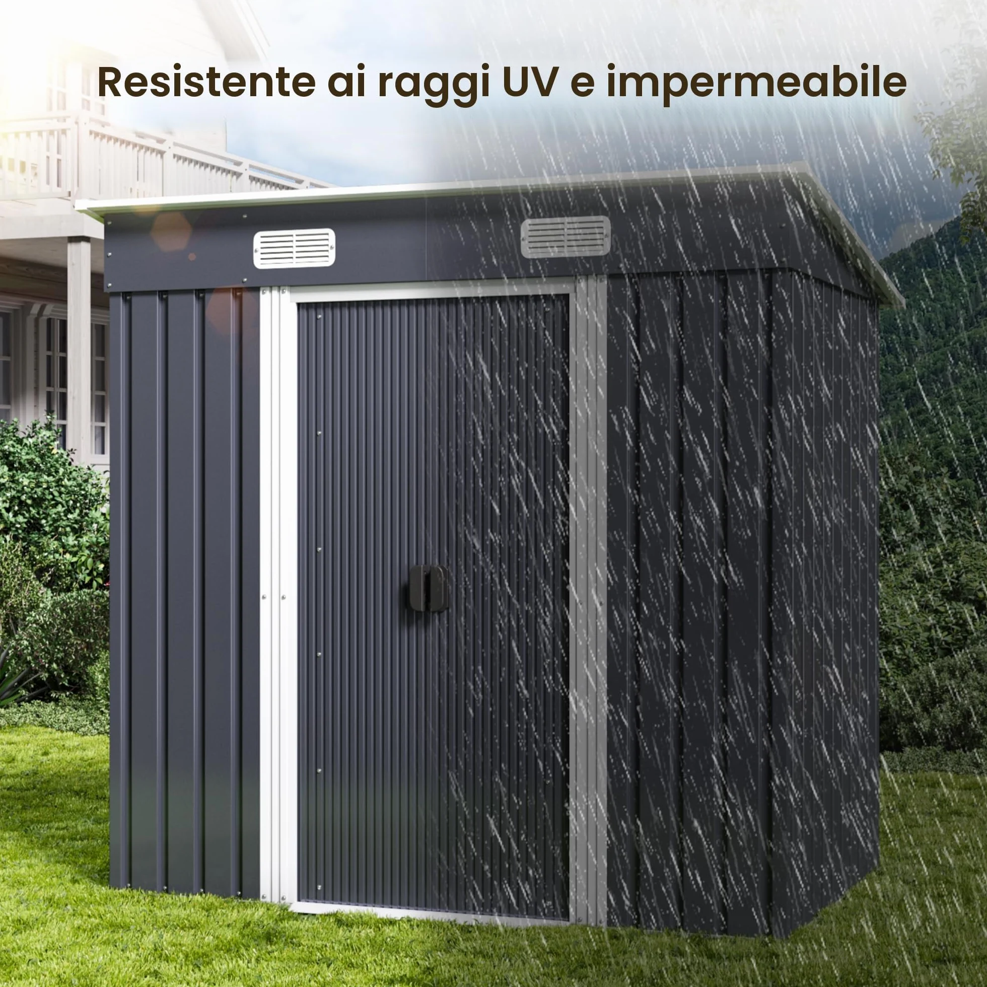 Xbro Casetta da Giardino in Metallo 2.11m² con Tetto Spiovente e Porta Scorrevole 183x109x182 cm