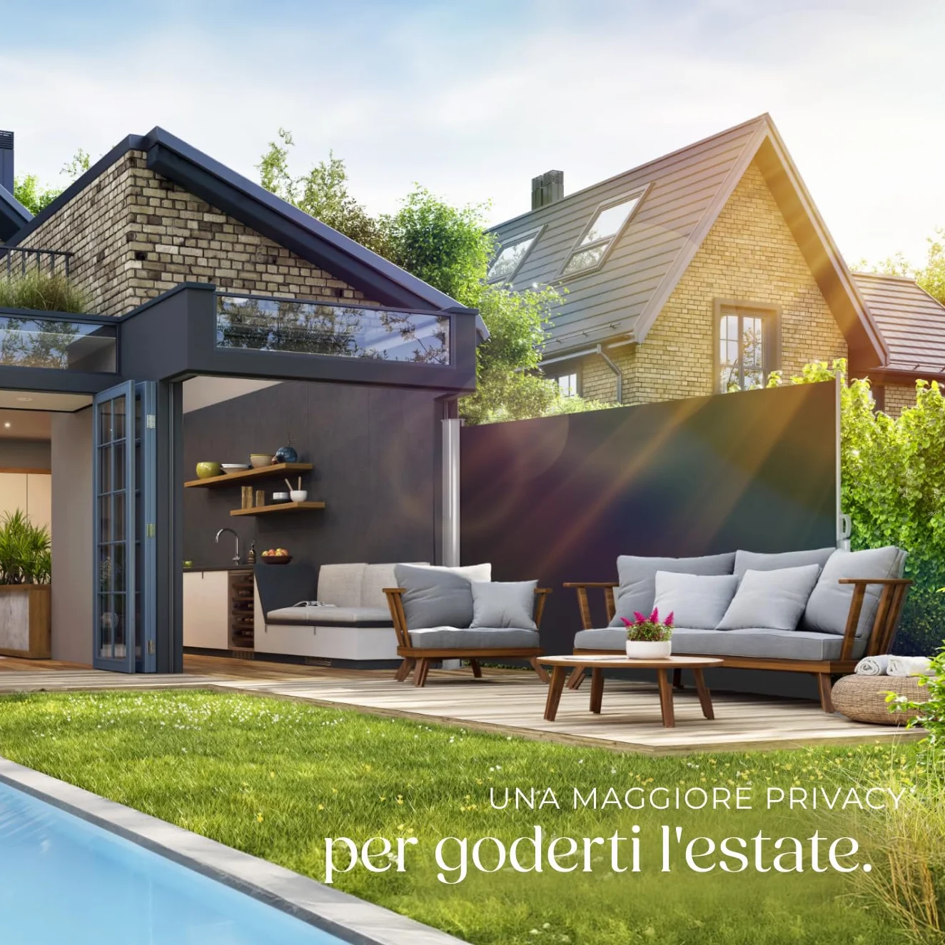 Tenda Frangivento a Scorrimento Paravento Estraibile Esterno 200x300 cm Nero
