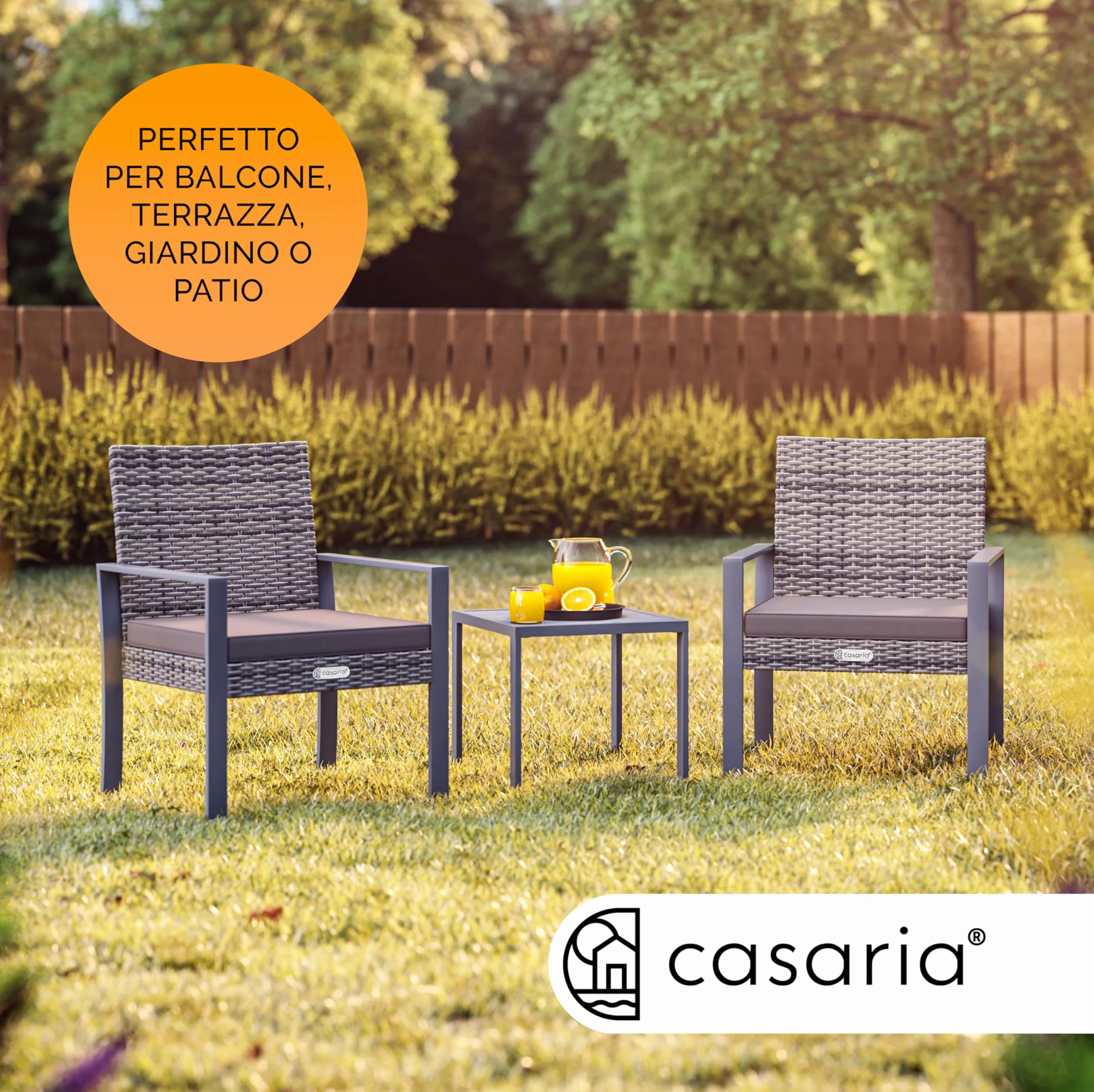 Casaria Mobili Giardino Polyrattan Robusto Tavolo WPC 160kg 2 Sedie Regolabili Cuscini Terrazza Balcone Lounge Set