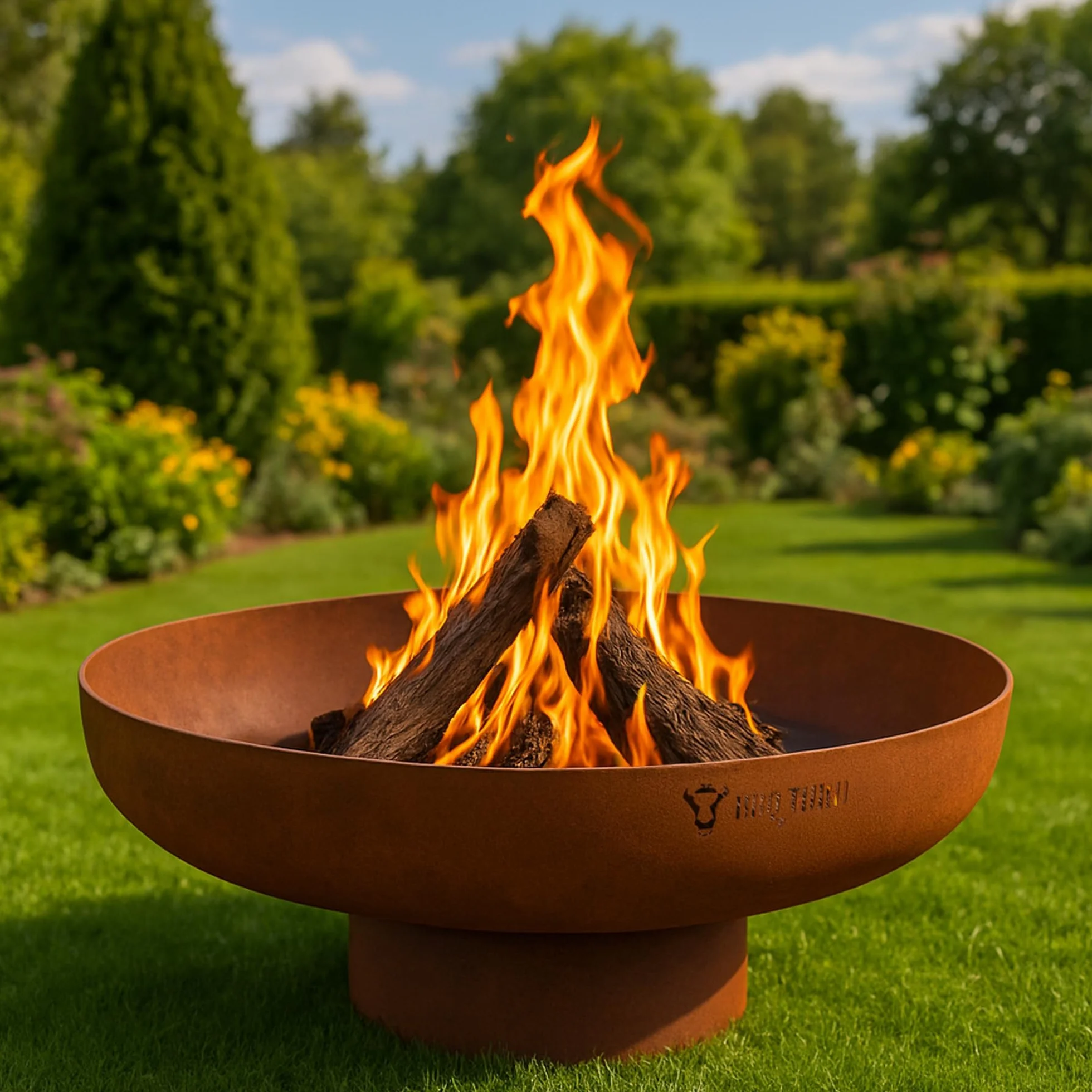 BBQ-Toro Braciere Ø 80 cm effetto ruggine da esterno con gamba di supporto per giardino