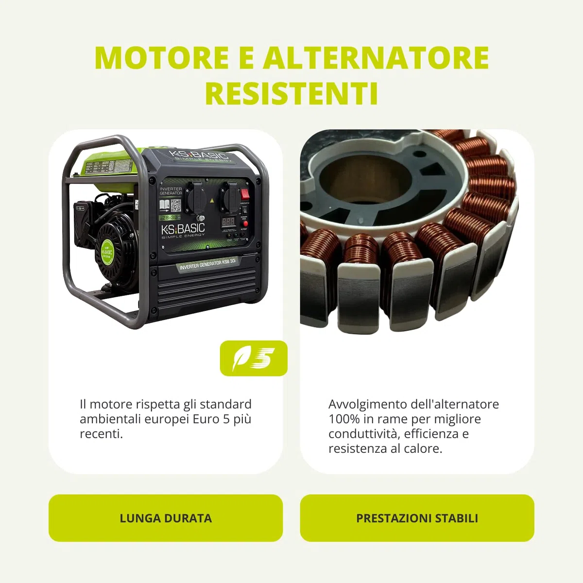K&S Basic 30i Generatore inverter, 2800 W, potenza nominale 3000 W massima, generatore di emergenza a benzina, onda sinusoidale pura, modalità ecologica, generatore di corrente per casa, campeggio e