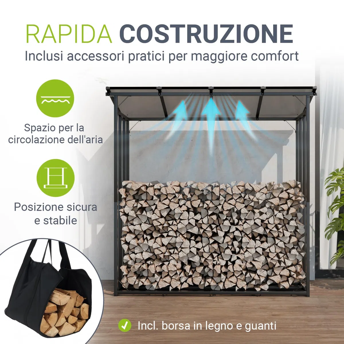 Juskys Portalegna da esterno con tetto, resistente agli agenti atmosferici, telo anti-UV, fondo rialzato