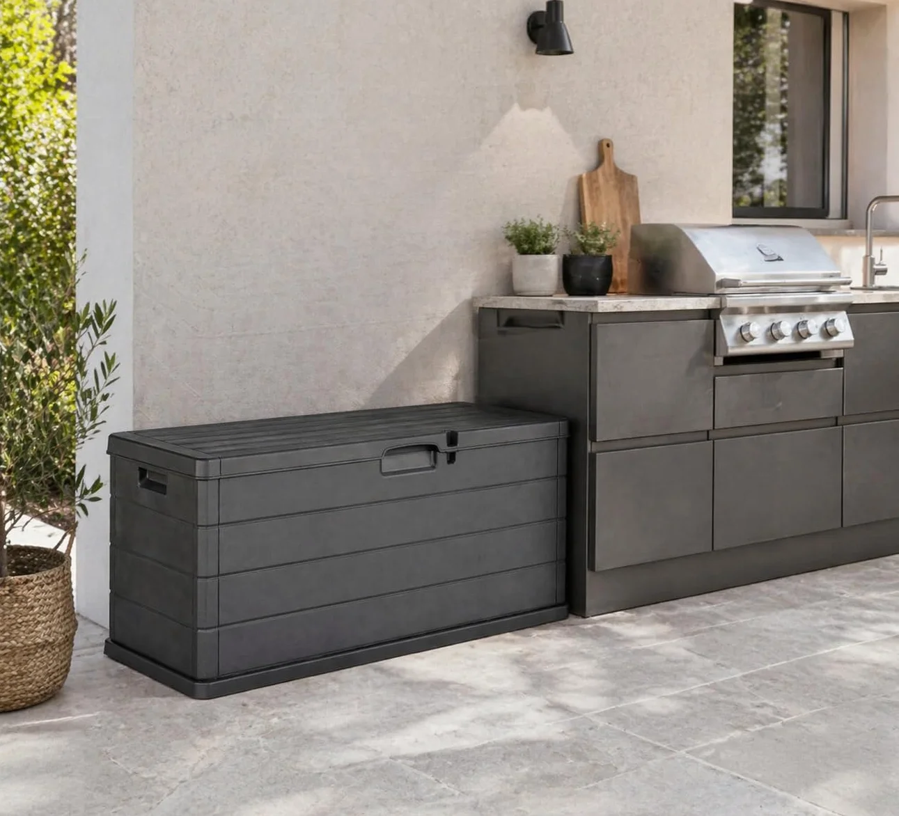 Cassapanca da Esterno 340 Litri Effetto Legno Antracite 118x59x56,5 cm Made in Italy