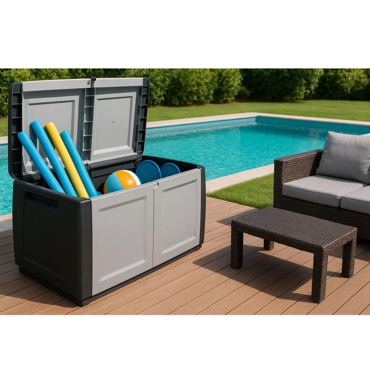 INTEC - Scatola di Stoccaggio 230L Scatola da Giardino Grigio/Nero 96 x 53 x A57cm Maniglie di Trasporto in Polipropilene