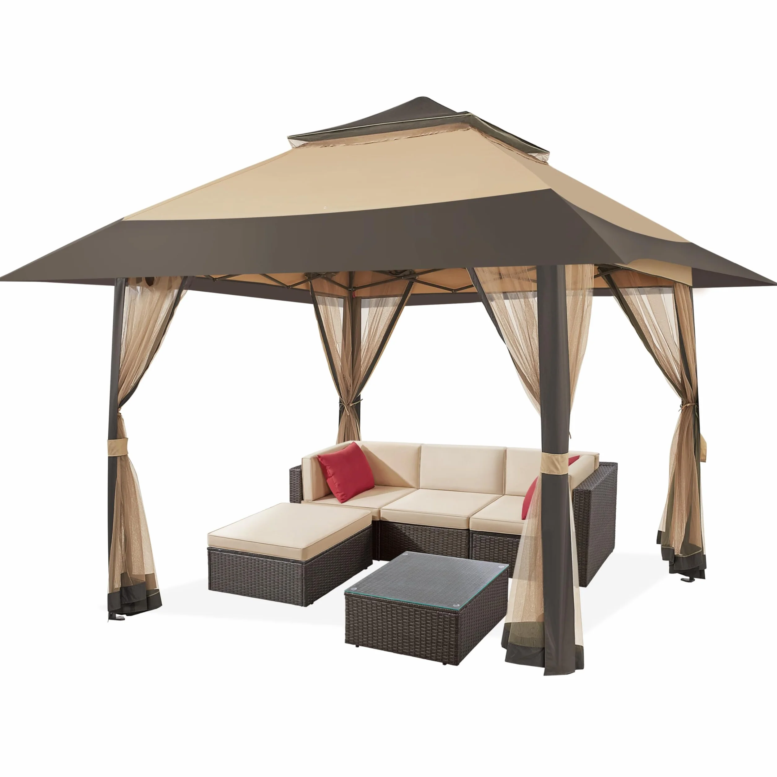 Yaheetech Gazebo da Giardino 4x4 m con Zanzariera Struttura in Metallo Doppio Tetto Kaki