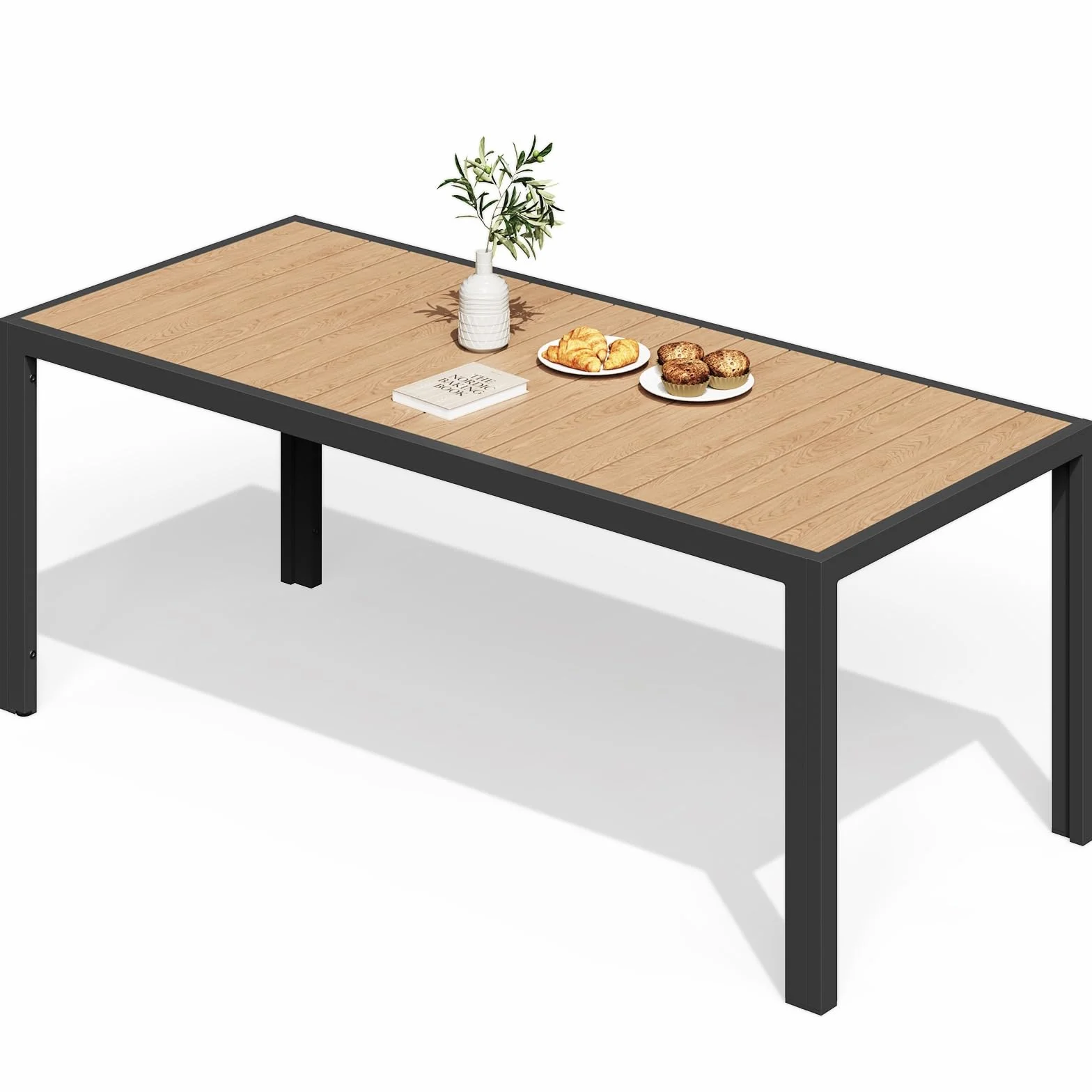 JUMMICO Tavolo da Giardino HDPS 189 x 80 x 74 cm Tavolino da Esterno Finitura a Vena di Legno