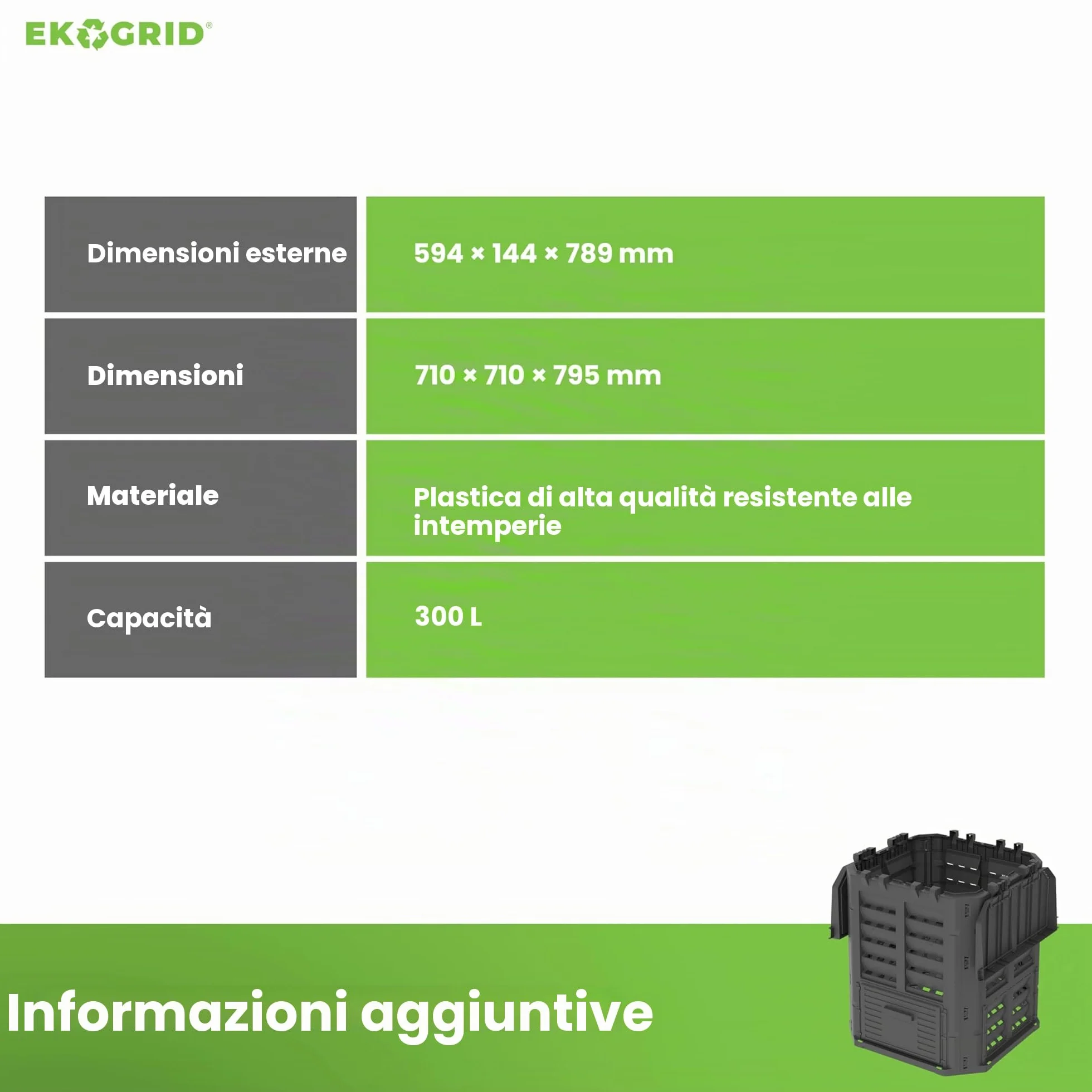 Compostiera da Giardino 300 L con Irrigazione a Goccia e Ventilazione Nero