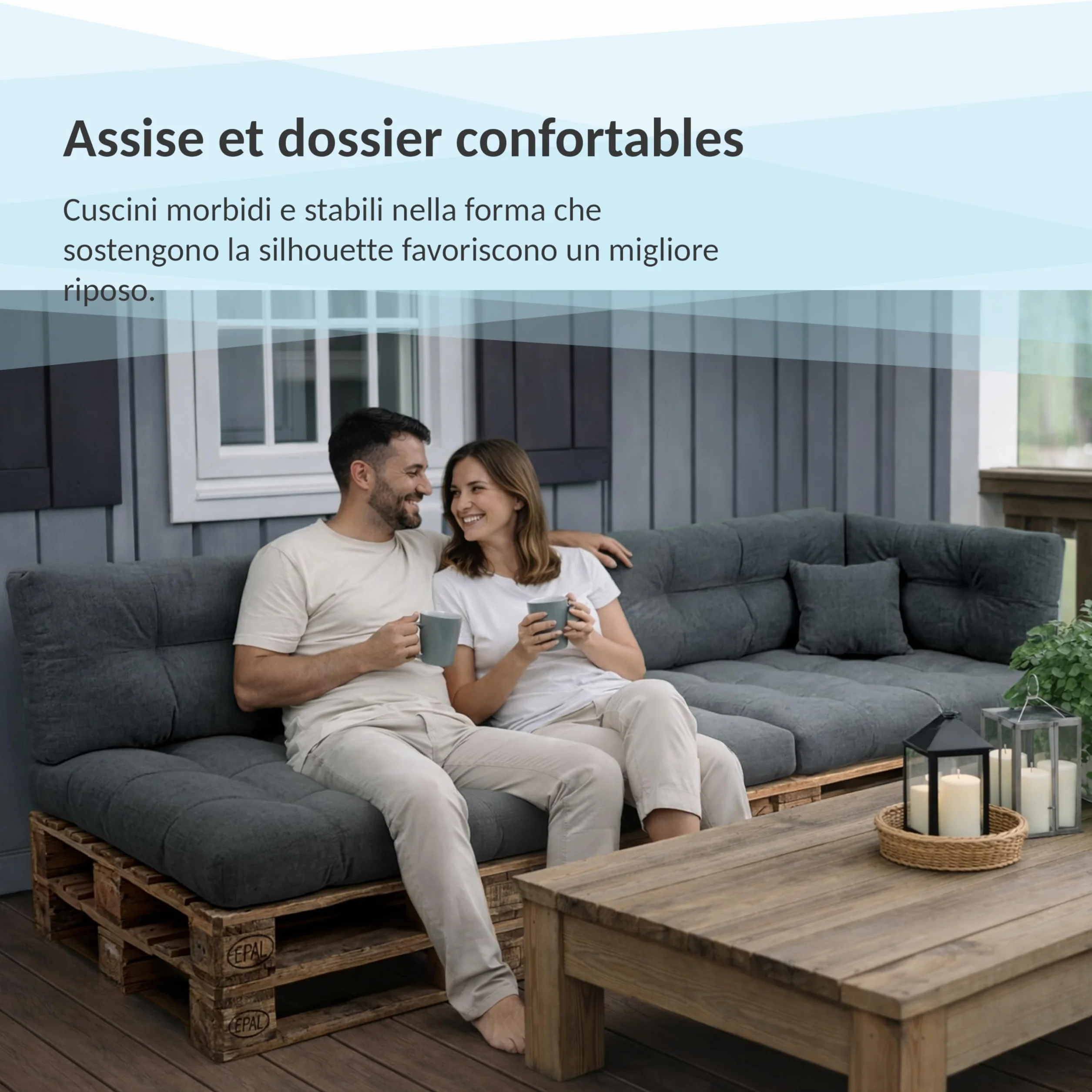 POKAR Set 2 pezzi Cuscini Europallet 120x80cm 120x40cm beige Divano Giardino Interno Esterno