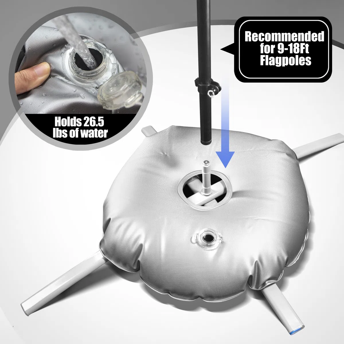 Anley Base da terra pieghevole con sacca d'acqua per asta bandiera 0,6" - Supporto in acciaio inossidabile
