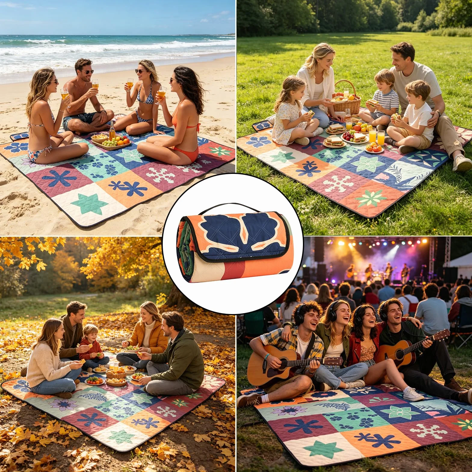 Tappetino da picnic 200x200 cm impermeabile coperta spiaggia isolante XXL