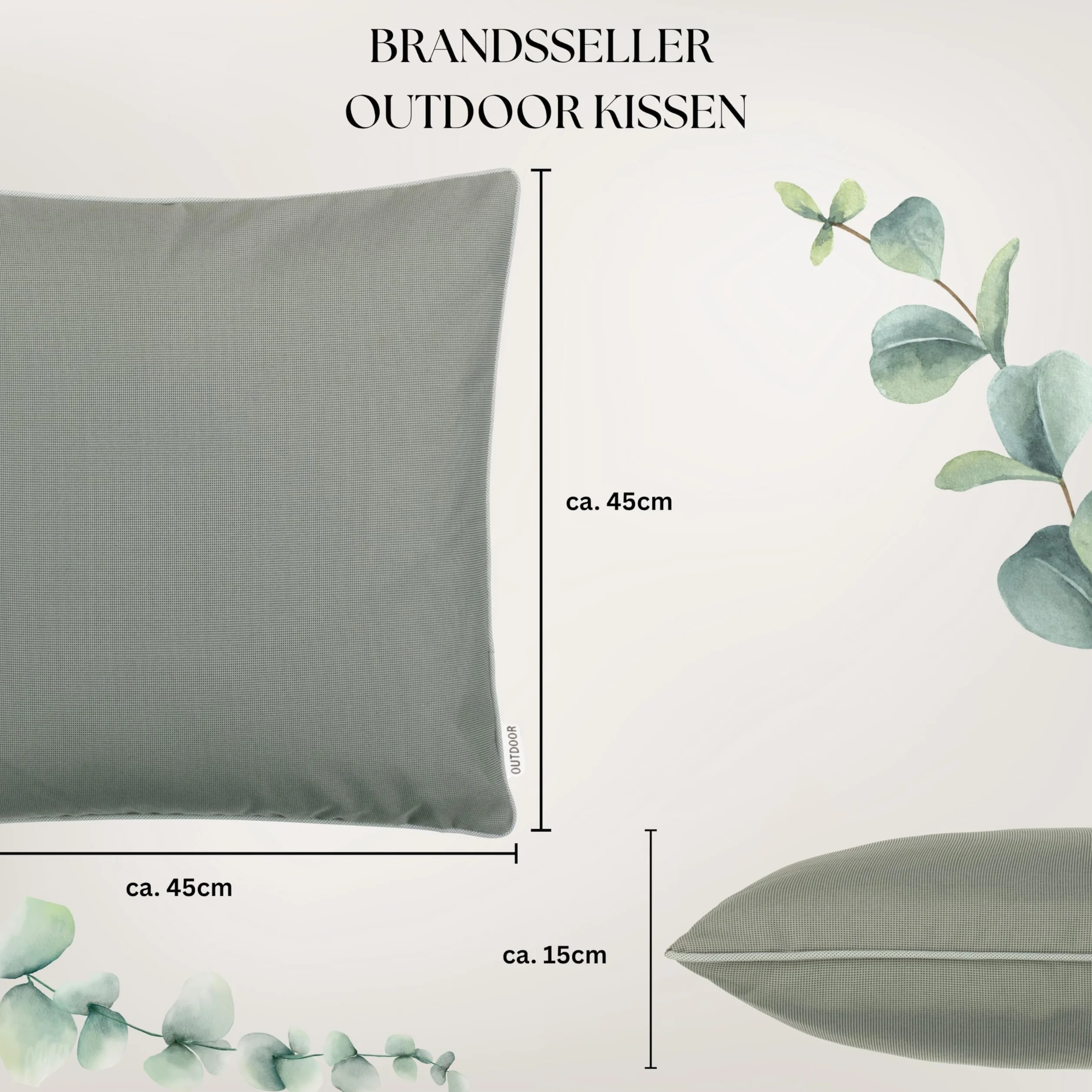 Brandsseller Set di 4 Cuscini da Esterno 45x45 cm – Cuscini Decorativi con Elegante Bordino a Contrasto – Idrorepellenti e Antimacchia per Giardino, Balcone, Terrazza e Divano – Taupe
