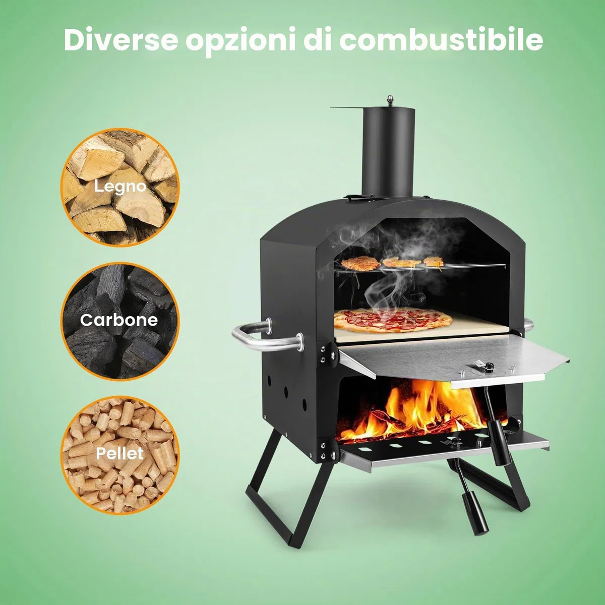 KOMFOTTEU Forno per pizza aperto per esterni 600°C, Acciaio inossidabile portatile 2 sezioni
