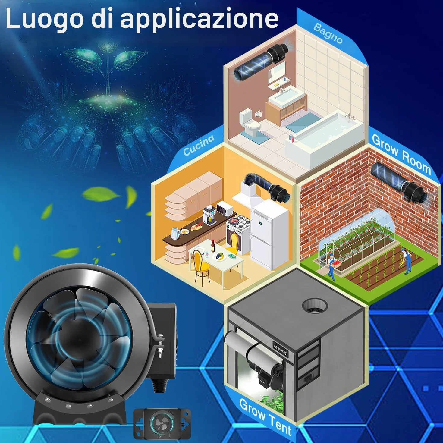 Ventola Aspirazione 100mm 363 m³/h Estrattore Aria In Linea con Controllore di Velocità