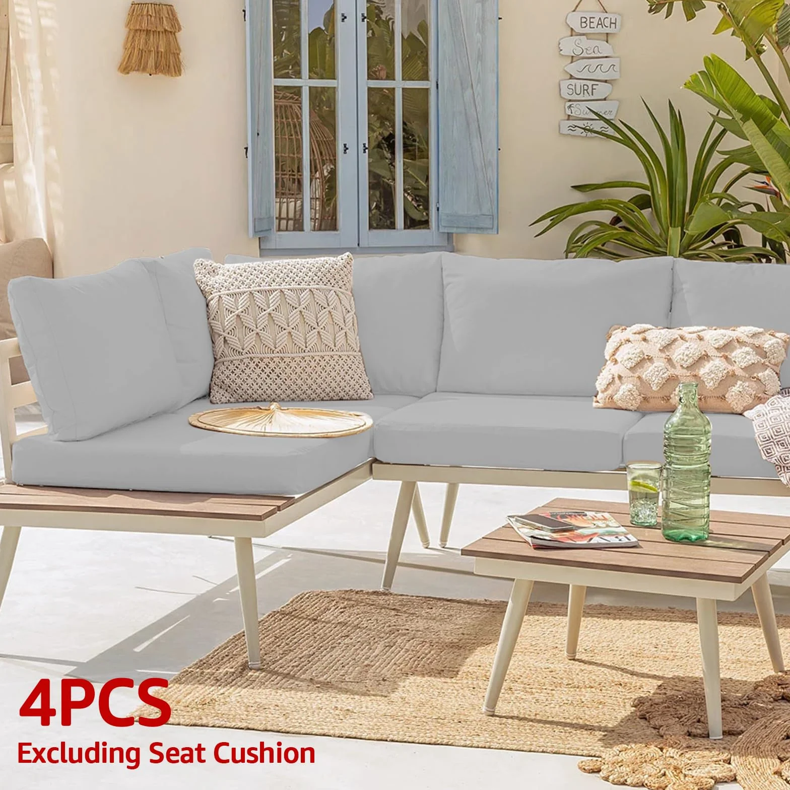 4 fodere di ricambio per cuscini da giardino da 60 x 60 x 10 cm, impermeabili, minimaliste, con chiusura a zip, solo fodera (grigio)