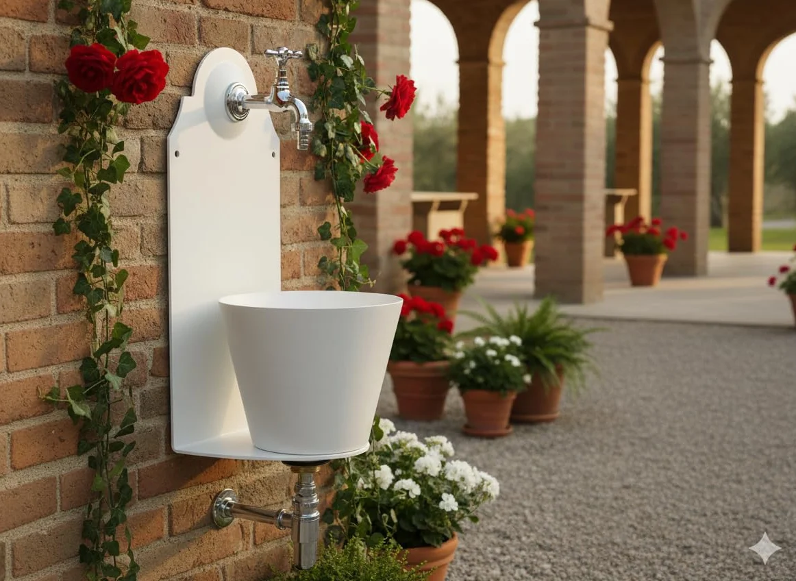 Belfer 42PR Fontana a Parete in Solido Metallo con Vaschetta Colore Bianco