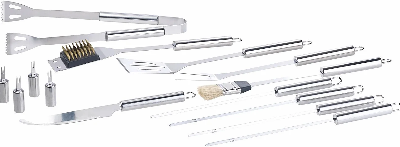 Rosenstein & Söhne Giardino e Giardinaggio Set 14 Pezzi Barbecue Utensili Acciaio Inossidabile Valigia Alluminio Spazzola Pulizia Grill