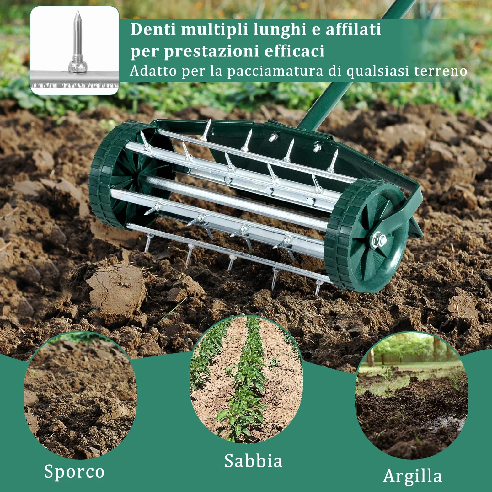 COSTWAY Arieggiatore per Prato, Rullo Arieggiatore da Prato con Parafango, Arieggiatore Manuale per Prato Giardino Terreno, 46 x 23 x 127 cm