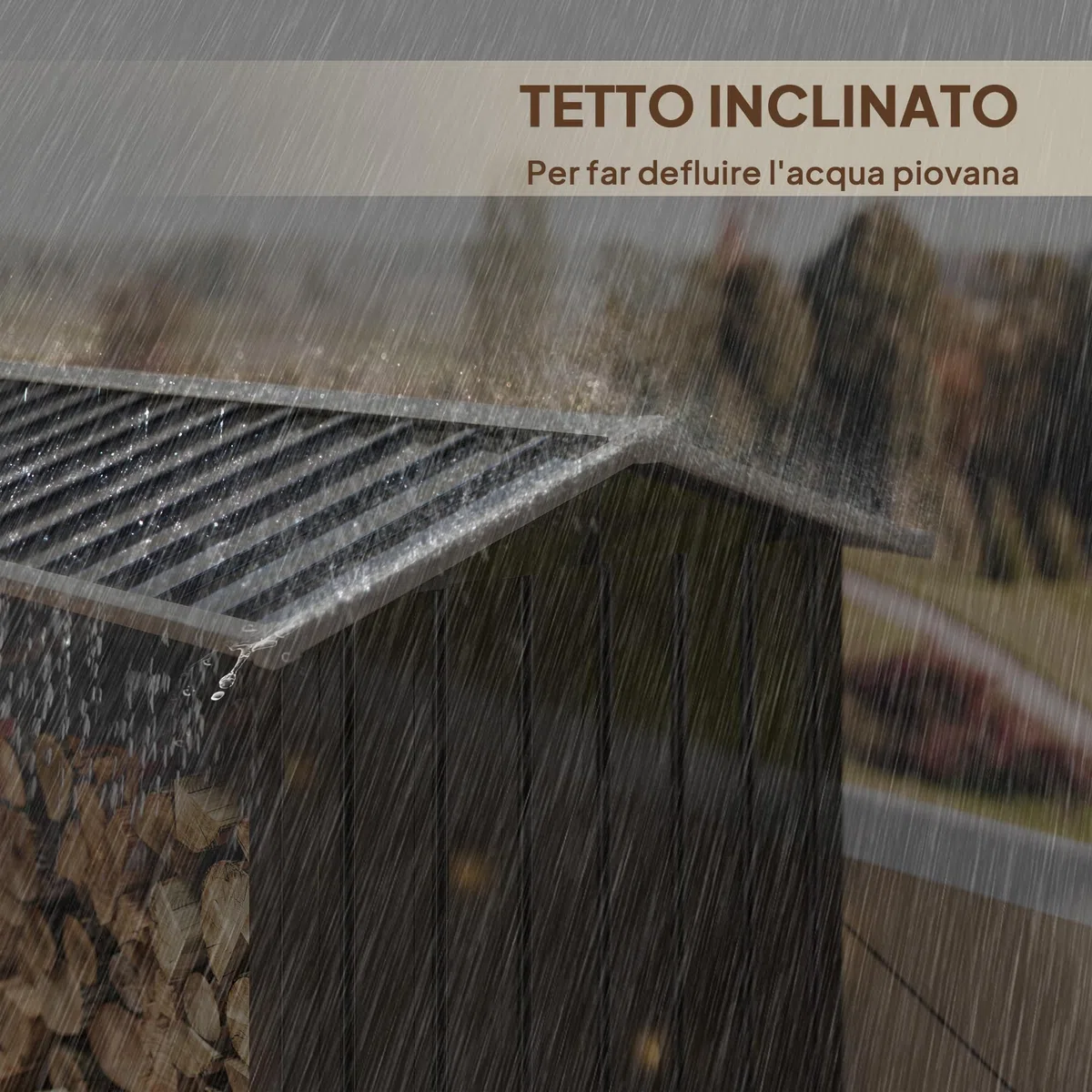 Outsunny Portalegna da Esterno Acciaio Galvanizzato 240x86x160cm Nero con Base Rialzata e Tetto Inclinato