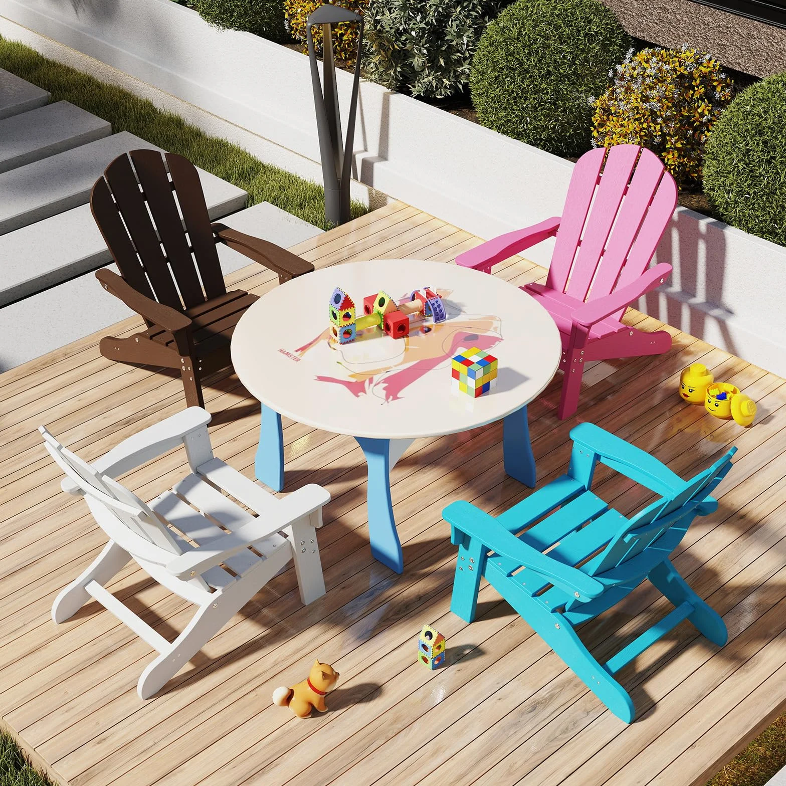 GYMAX Sedia Adirondack per Bambini da Giardino, Sedia per il Tempo Libero in HDPE con Ampio Sedile, Schienale e Braccioli, Angolo di Elevazione di 105°, Poltrona Esterno per Bambini 3-8 Anni (Bianco)