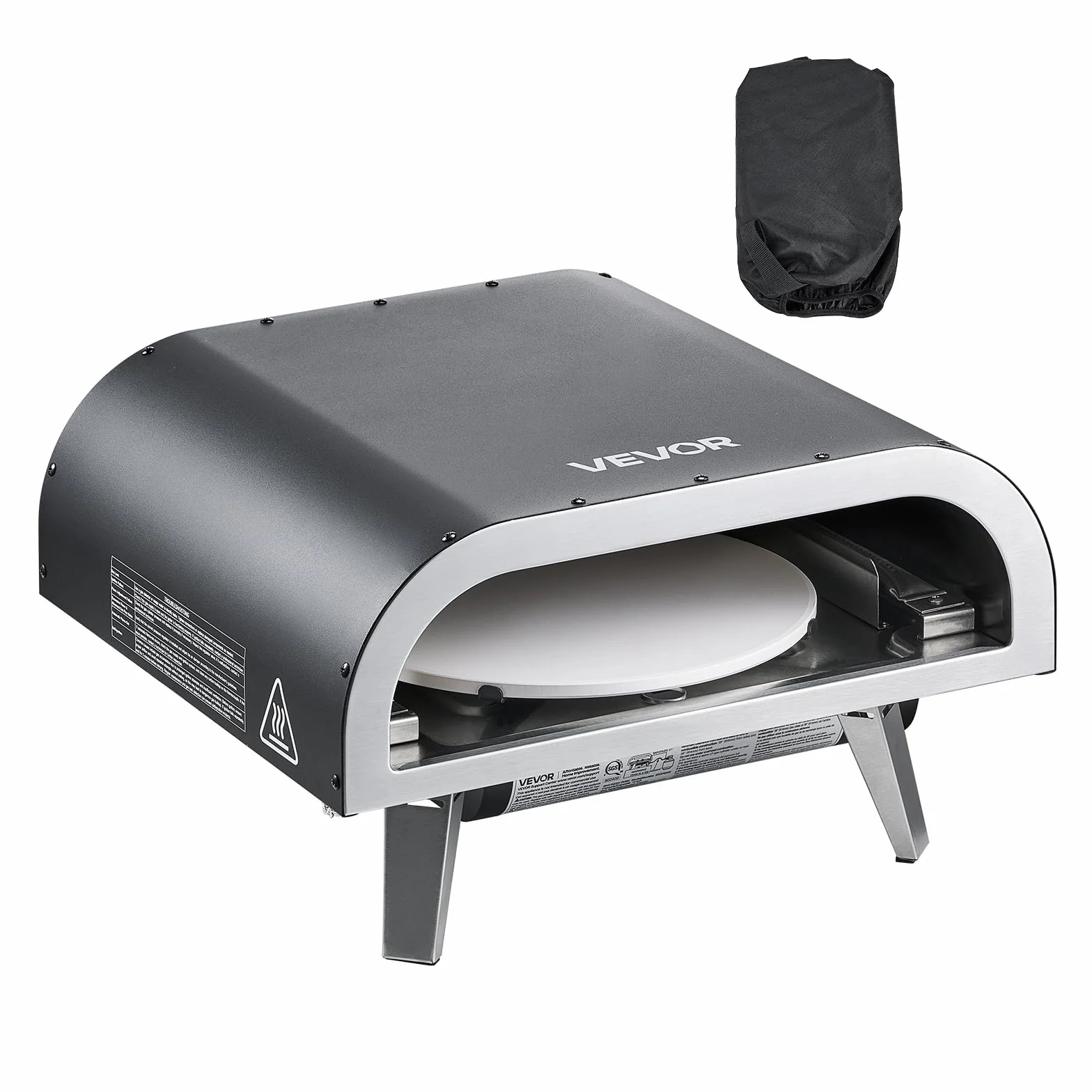VEVOR Forno per Pizza da Esterno a Gas Propano 304,8 mm con Rotazione Elettrica, Pietra Spessa, Nero