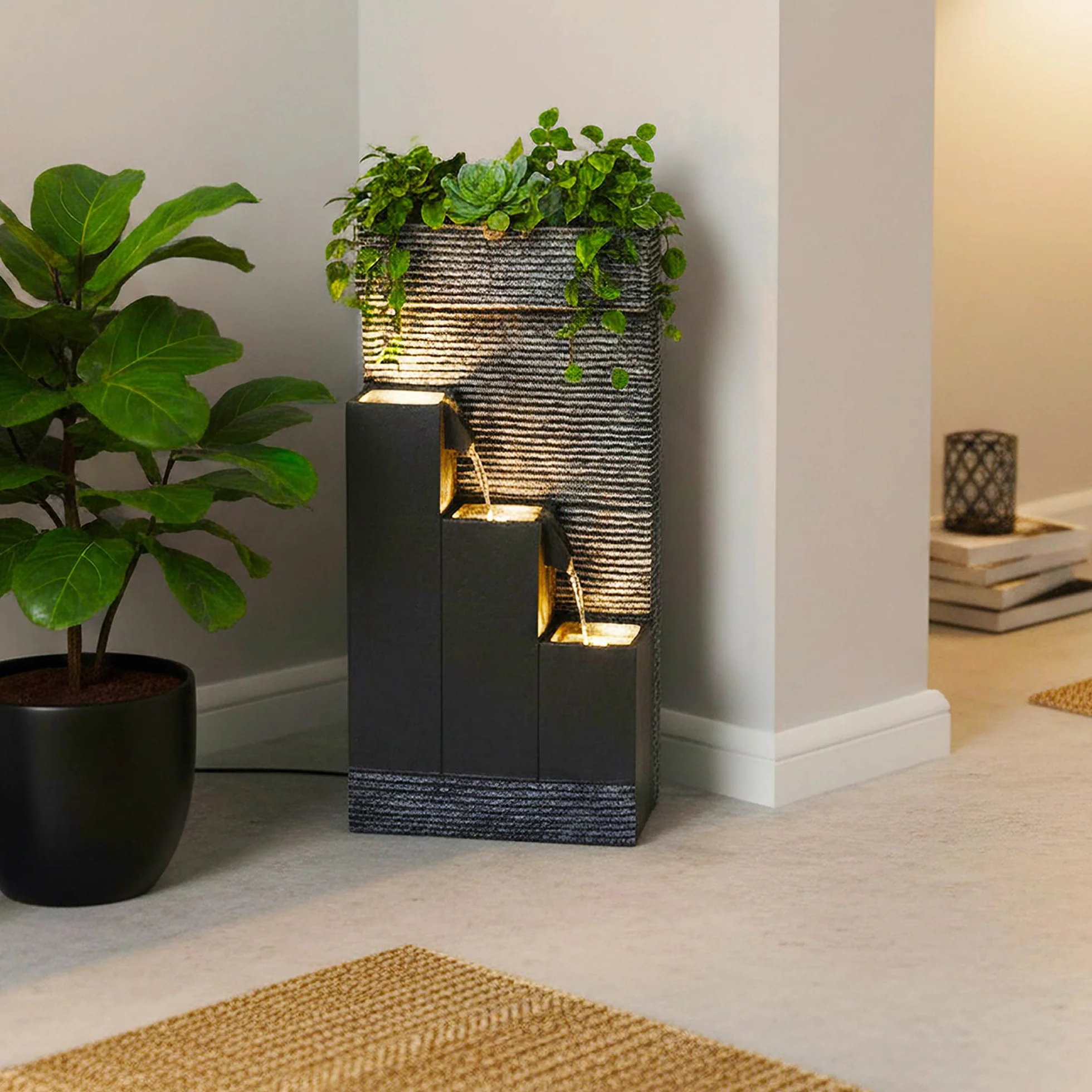 Fontana da giardino BK845 con illuminazione a LED fontana per interni ed esterni. Può essere piantato, decorazione del giardino cascata