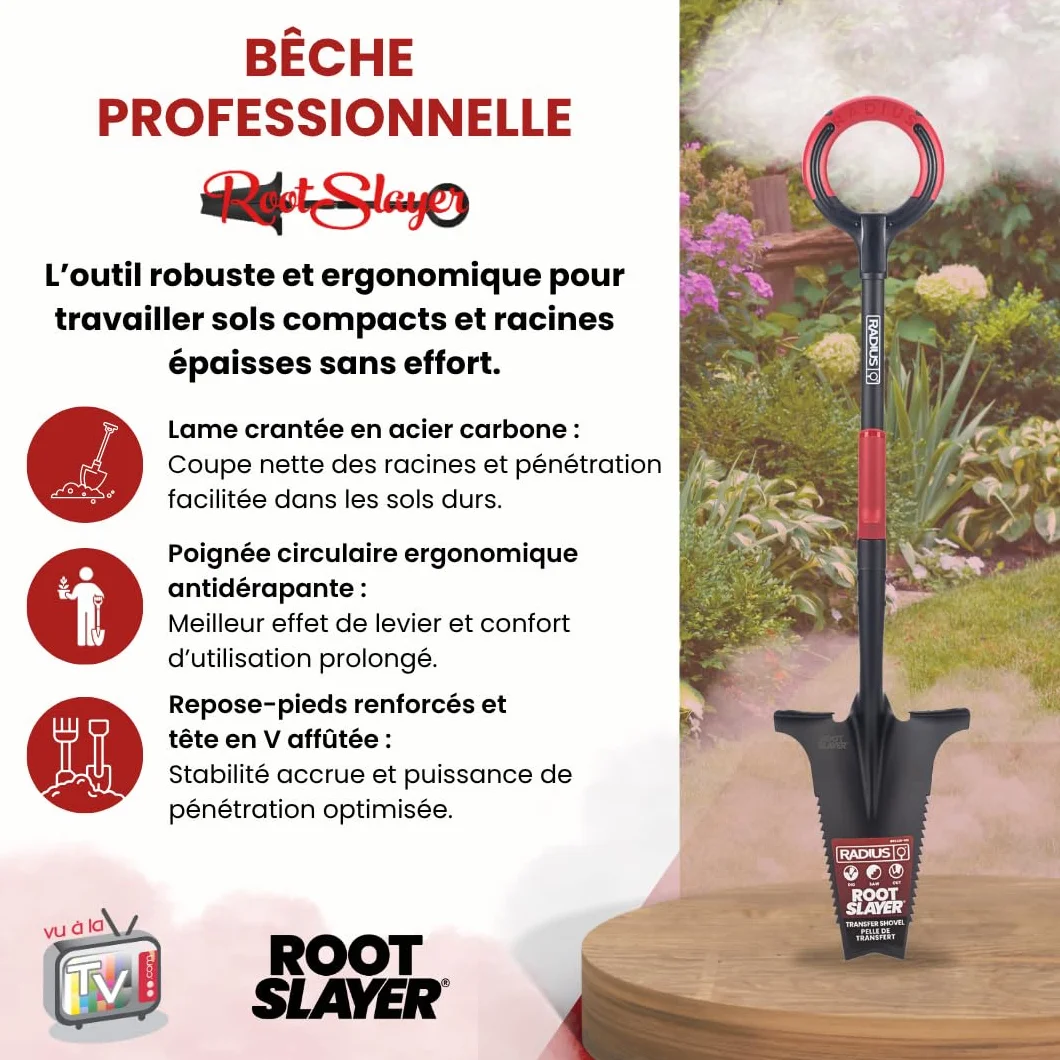 Rootslayer – Venteo – Vanga professionale multifunzione 6 in 1 RootSlayer – Manico 360 – Adulto – Nero – Lama affilata – Denti dentati