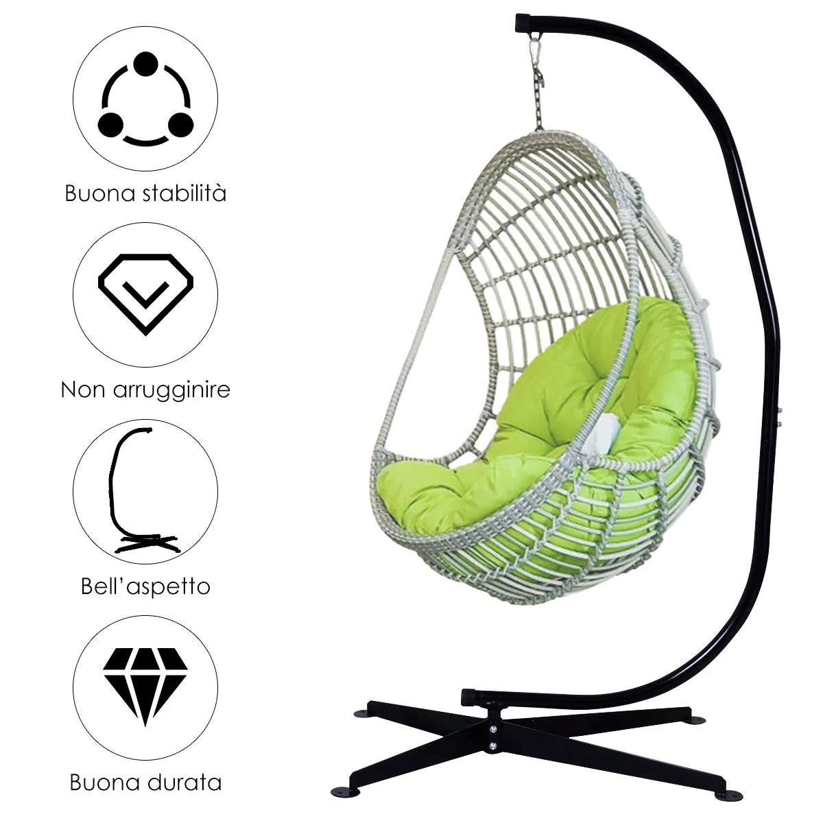 GOPLUS Sostegno per Sedia Sospesa 205cm Acciaio Carico 150kg Nero