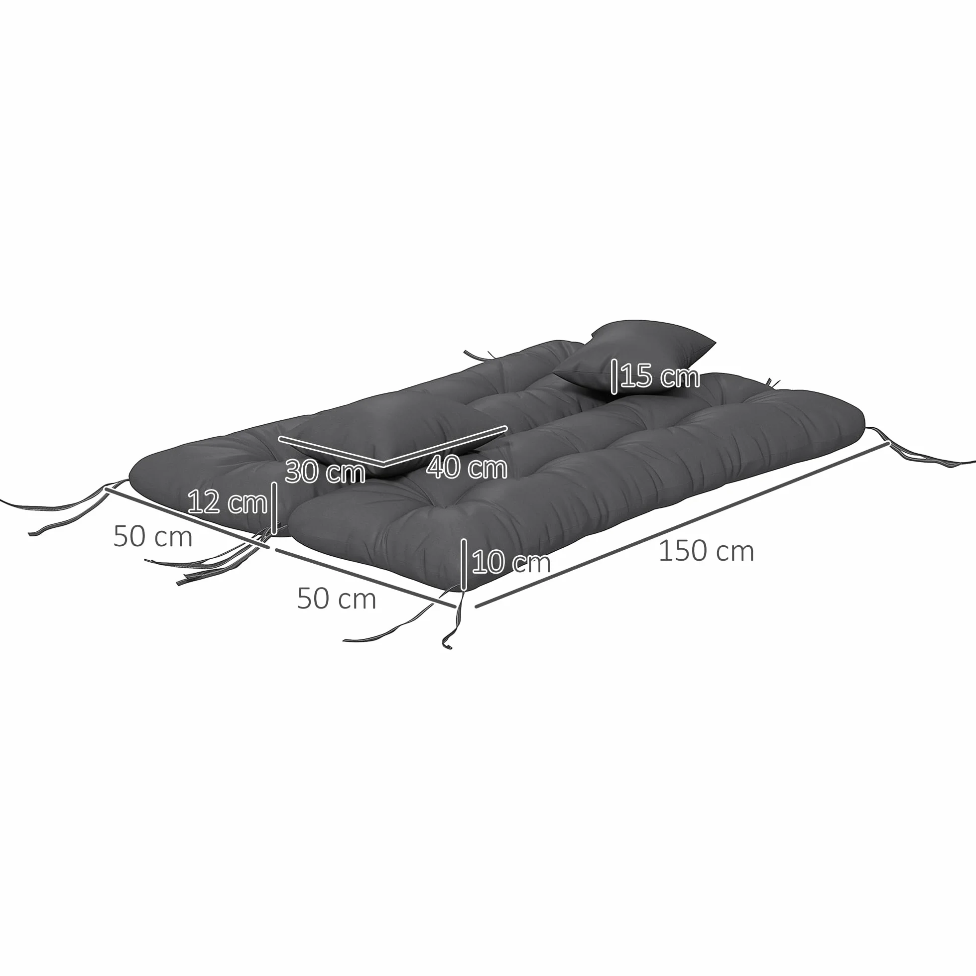 Outsunny Cuscini da Giardino Set 4 Pezzi per Schienale e Seduta con Imbottitura Spessa, Cuscini da Esterno in Poliestere, Senza Altalena, Grigio Carbone