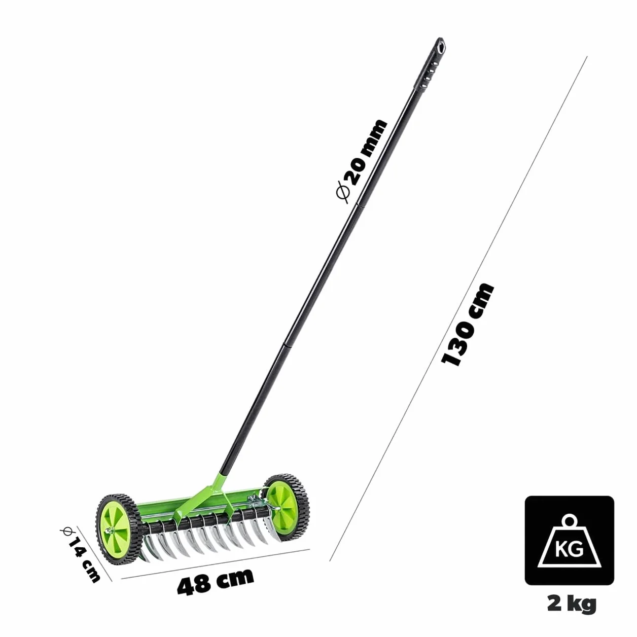 KADAX Scarificatore manuale da prato con ruote rastrello in metallo aeratore coltivatore