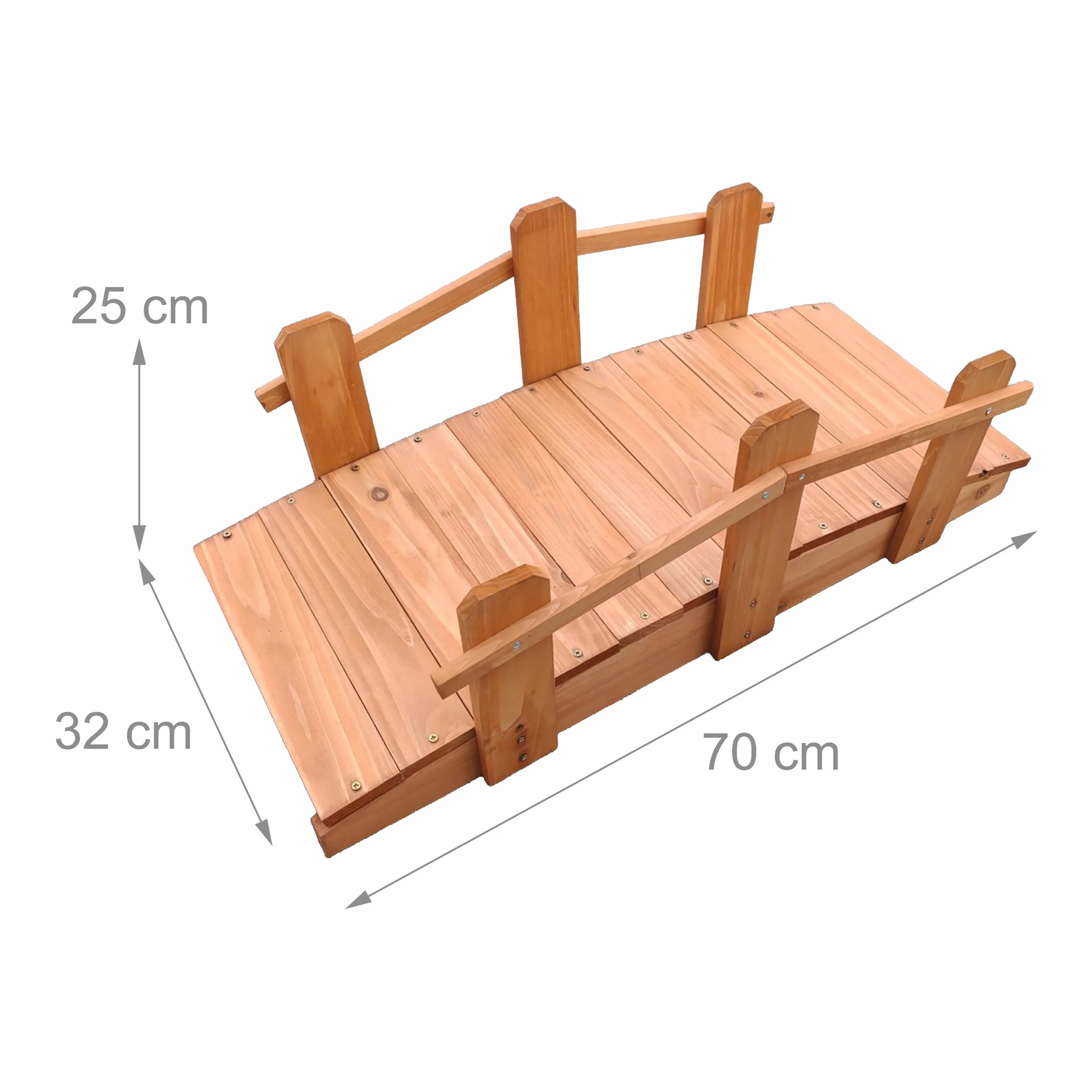 Relaxdays Ponte Giardino in Abete per Stagno/ruscello HxLxP:25x32x70 cm, Max 100 kg, lasurato Arancione