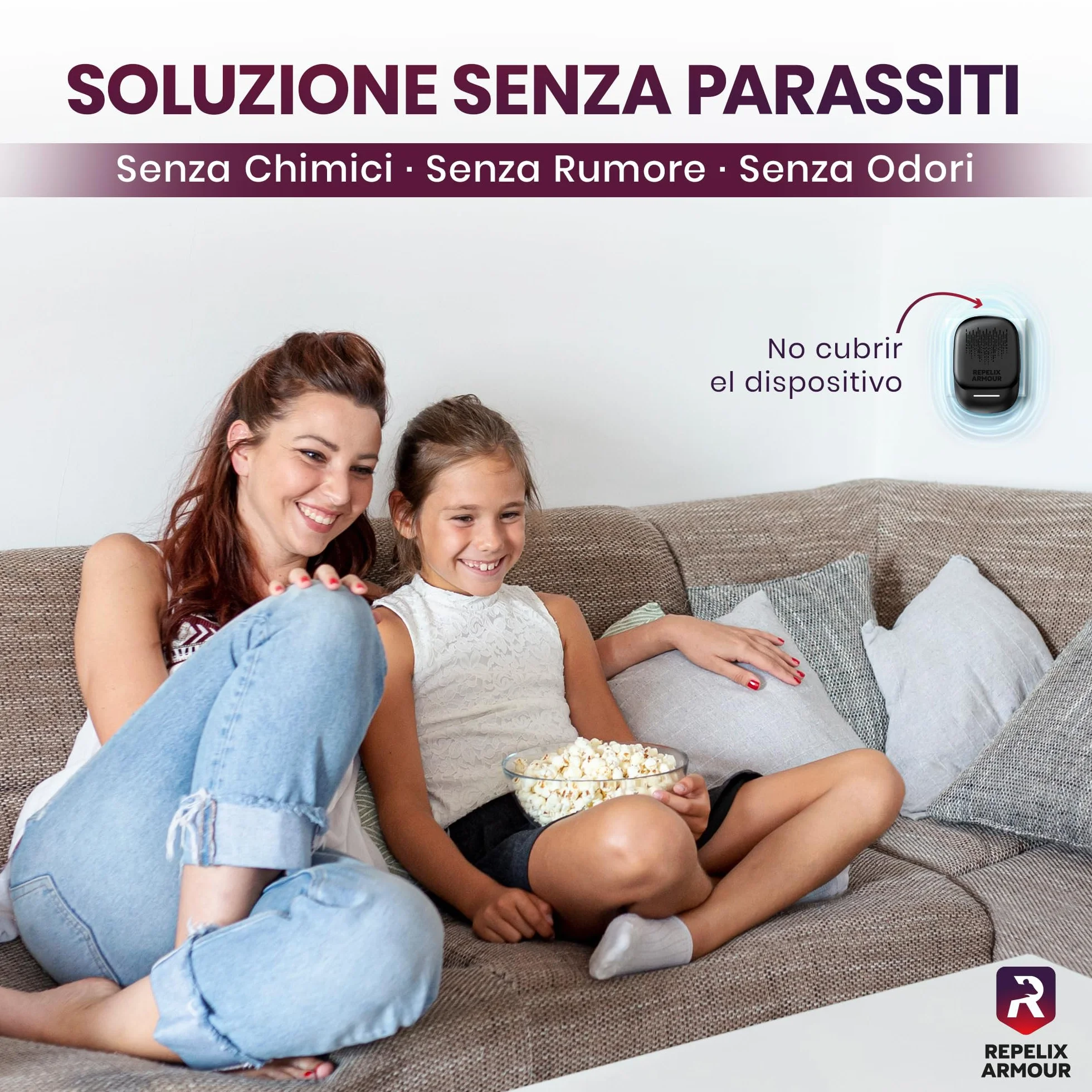 Repellente ultrasonico per parassiti da interno 140m² 3 modalità Confezione da 2