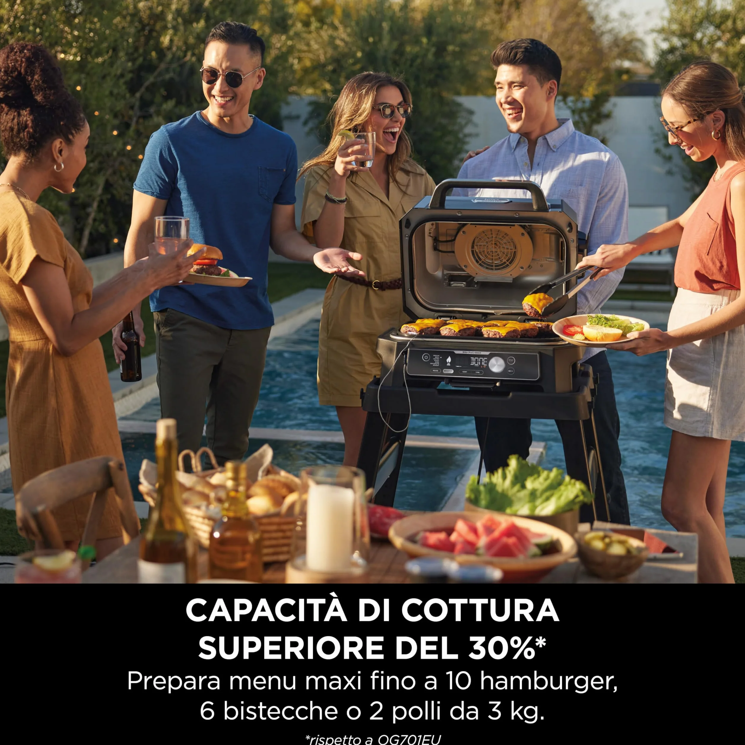 Ninja Woodfire Pro Connect XL Barbecue Elettrico 7 in 1 Griglia Affumicatore Friggitrice ad Aria Controllo App Blu/Nero