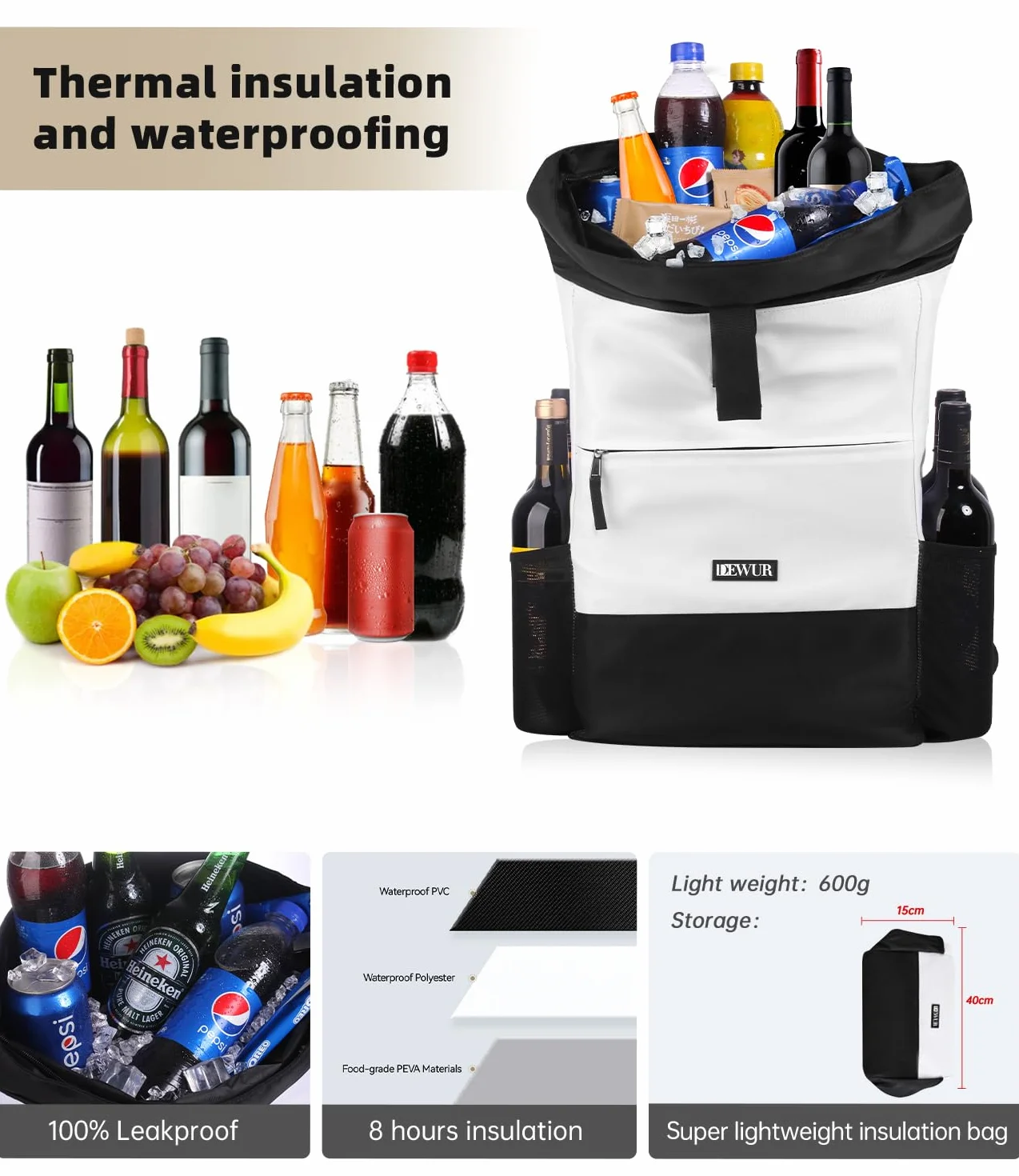 DEWUR Zaino termico 35 l picnic campeggio escursioni