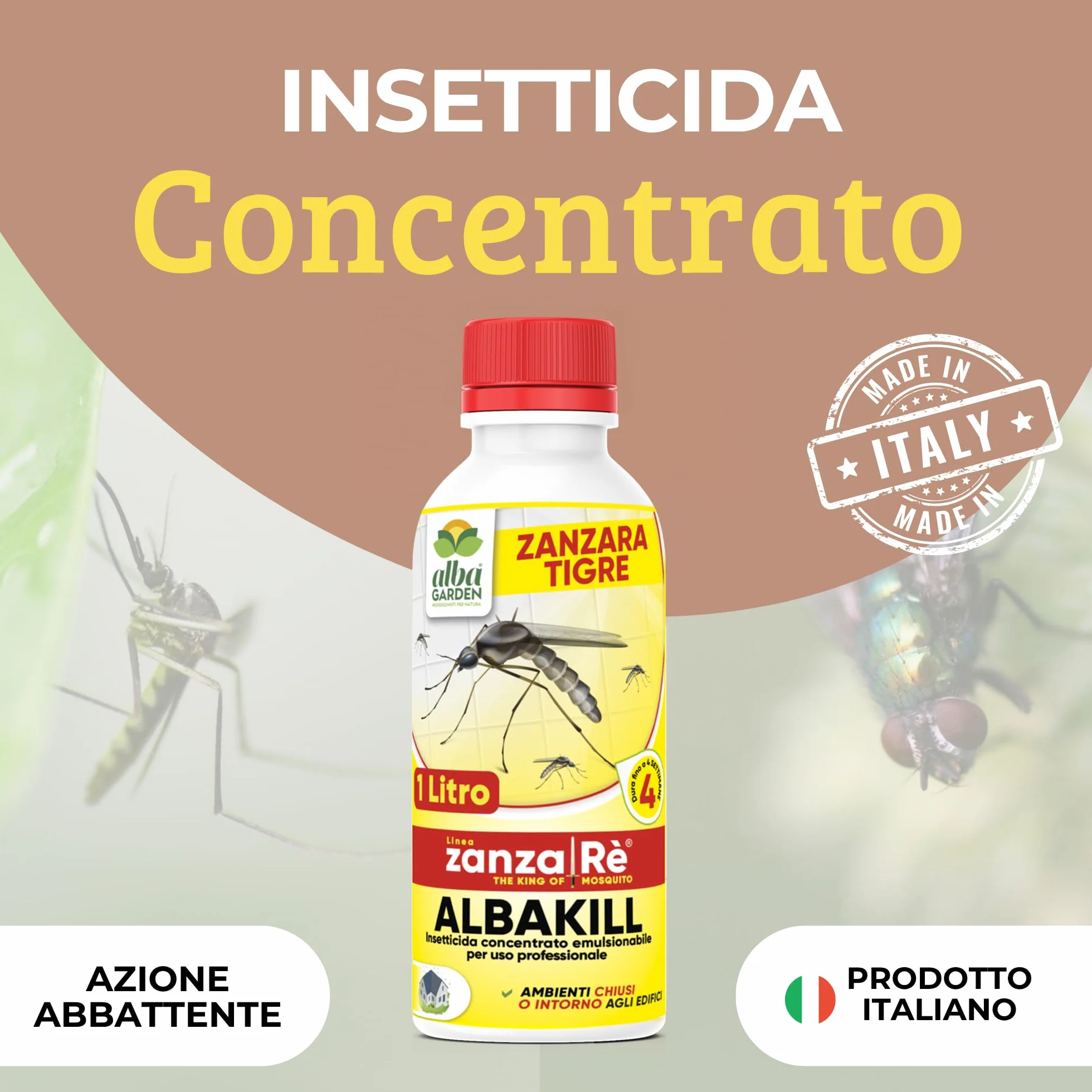 Albagarden Insetticida Antizanzare Giardino Cipermetrina Concentrato 1 Litro Protezione 4 Settimane