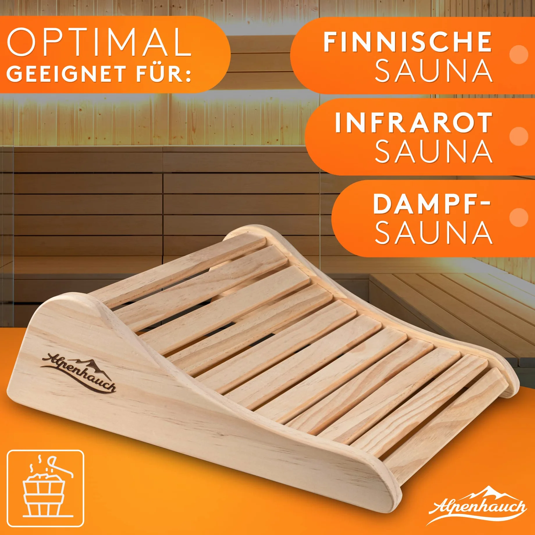 ALPENHAUCH Poggiatesta sauna in legno 2 pezzi ergonomico accessorio sauna cabina a infrarossi