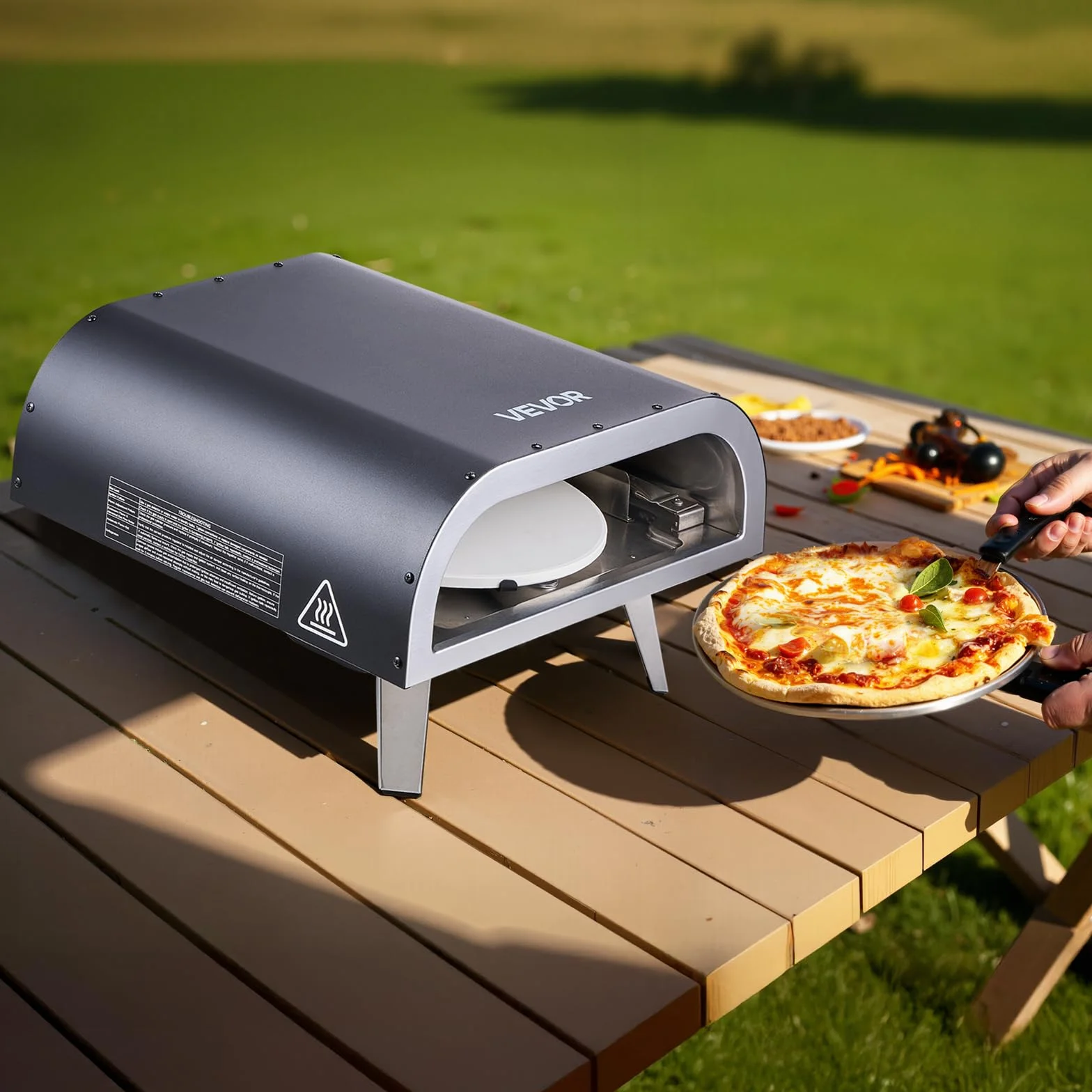 VEVOR Forno per Pizza da Esterno a Gas Propano 304,8 mm con Rotazione Elettrica, Pietra Spessa, Nero