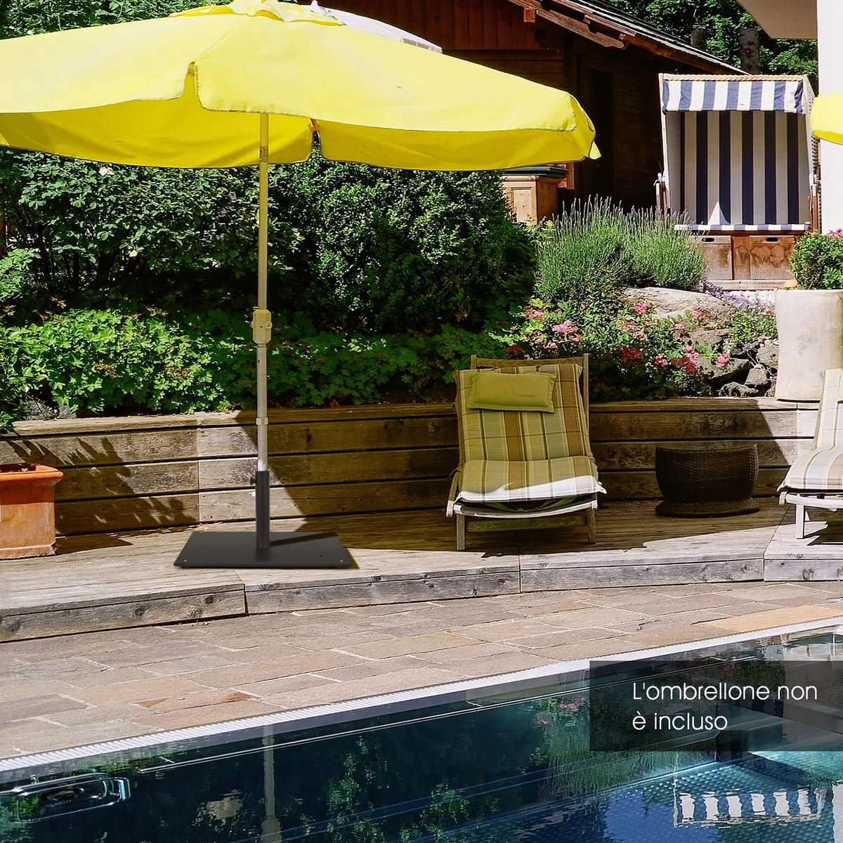 COSTWAY Base per Ombrellone Quadrata 50 cm, 16 kg con 4 Piedini Regolabili, Adattatori da 4cm/5cm, Supporto Ombrellone Installazione Veloce, per Patio Piscina (Nero)