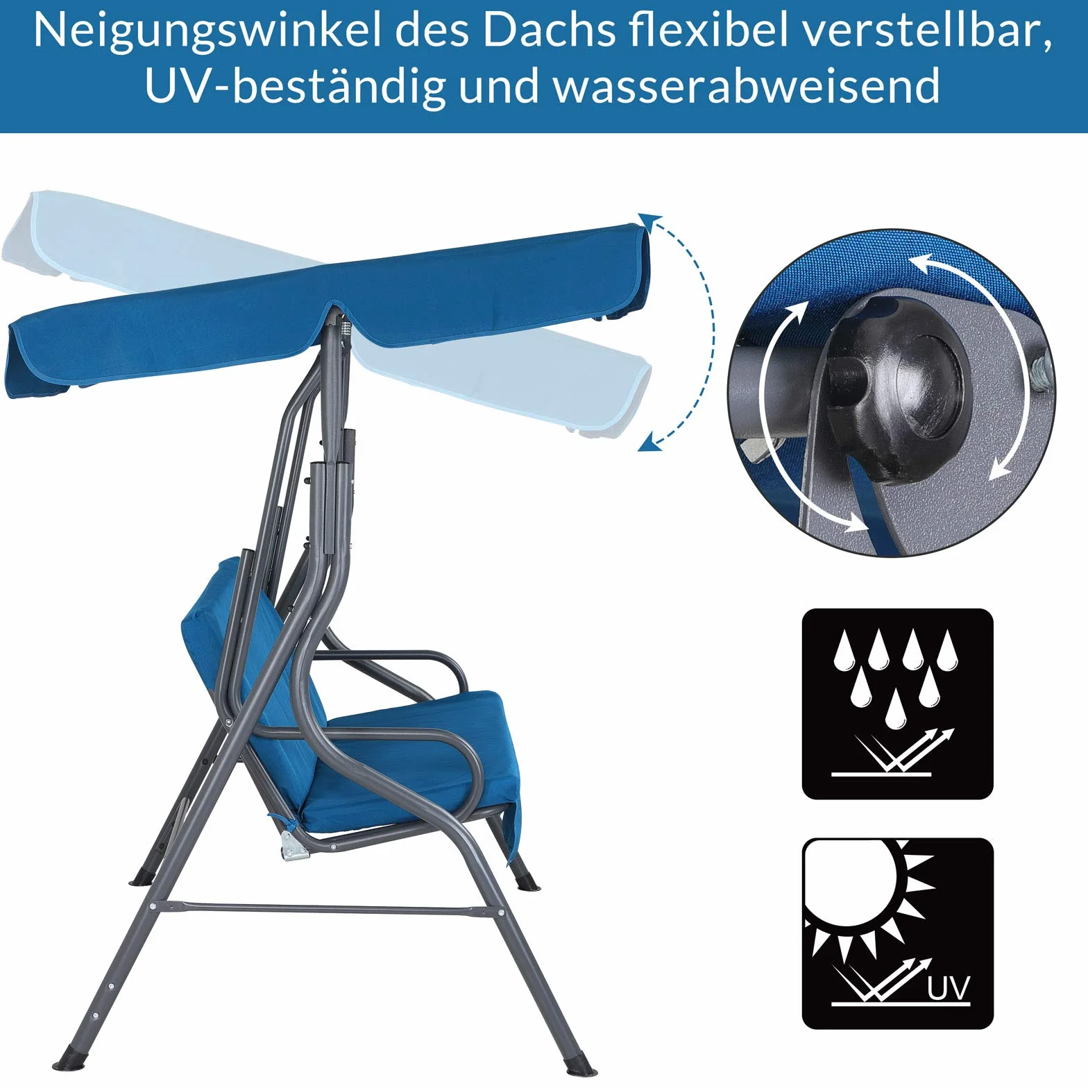Casaria Dondolo Altalena da Giardino Hollywood 140x112x150cm 2 posti con Tettuccio Parasole Imbottito per Esterno