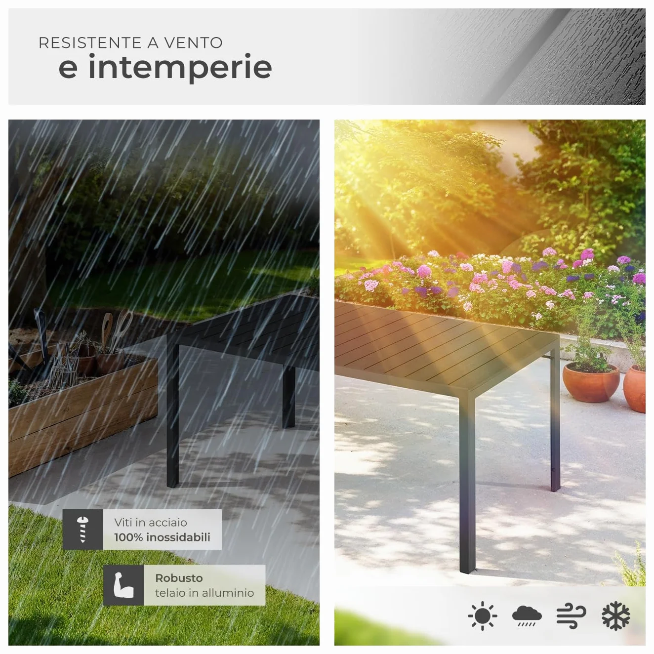 Tectake Tavolo da Giardino Rettangolare Alluminio Inossidabile 150x90x74,5 cm Nero