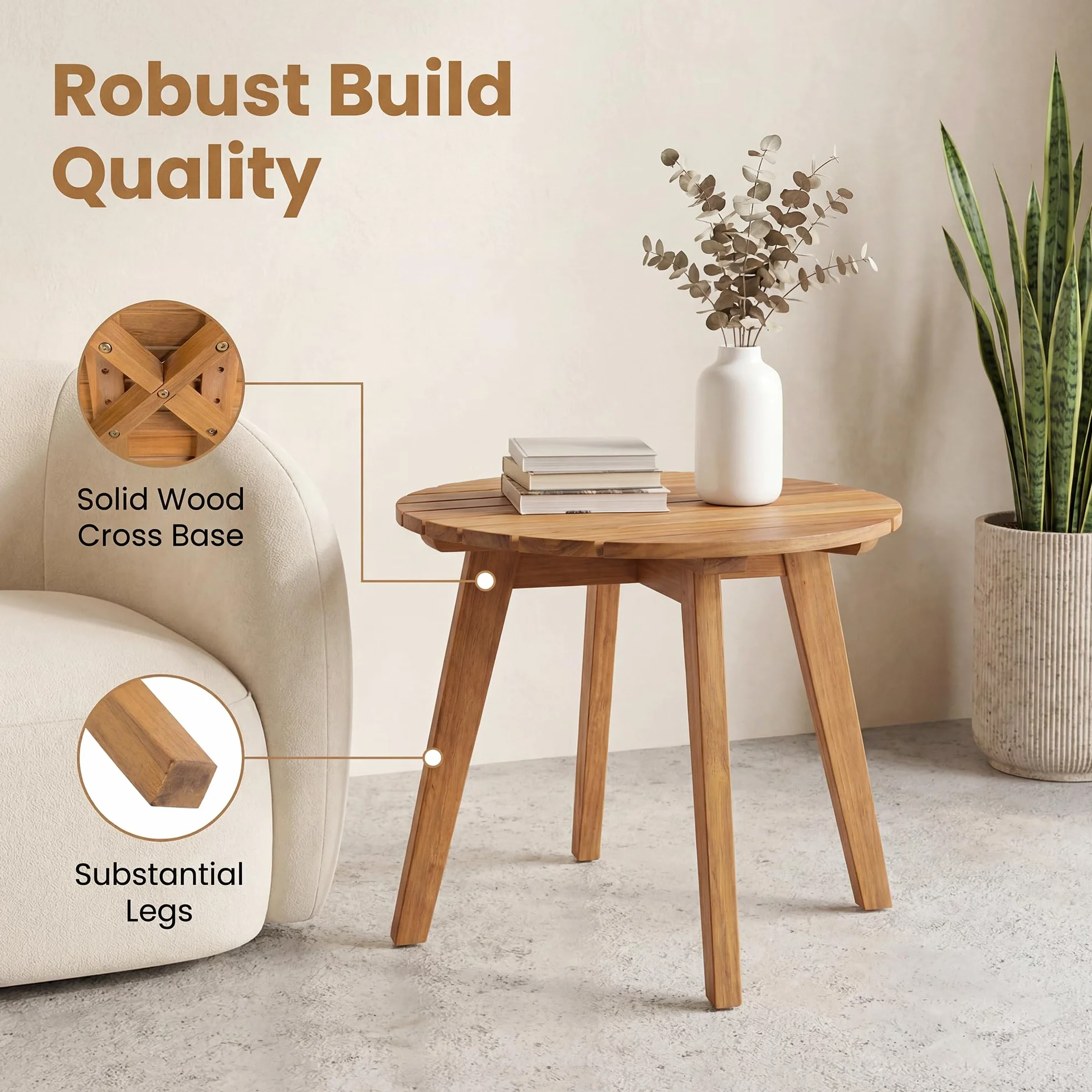 GIANTEX Tavolino da Esterno Rotondo in Legno Massello Ø43 x 35 cm Piccolo Tavolo Laterale Naturale