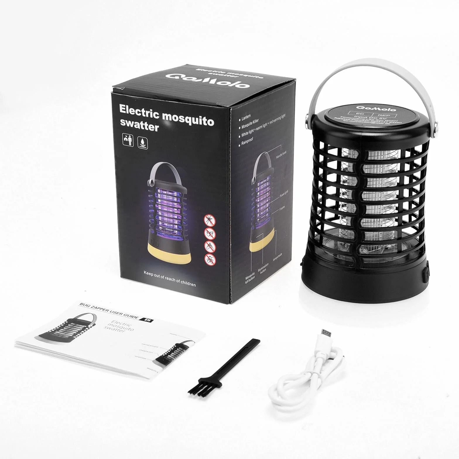 Lampada Antizanzare Elettrica per il Campeggio, 3 in 1 USB Zanzariera Elettrica IP66 Impermeabile Trappola per Zanzare Ricaricabile, 3 Modalità di Uccisione Degli Insetti Mosca Interni